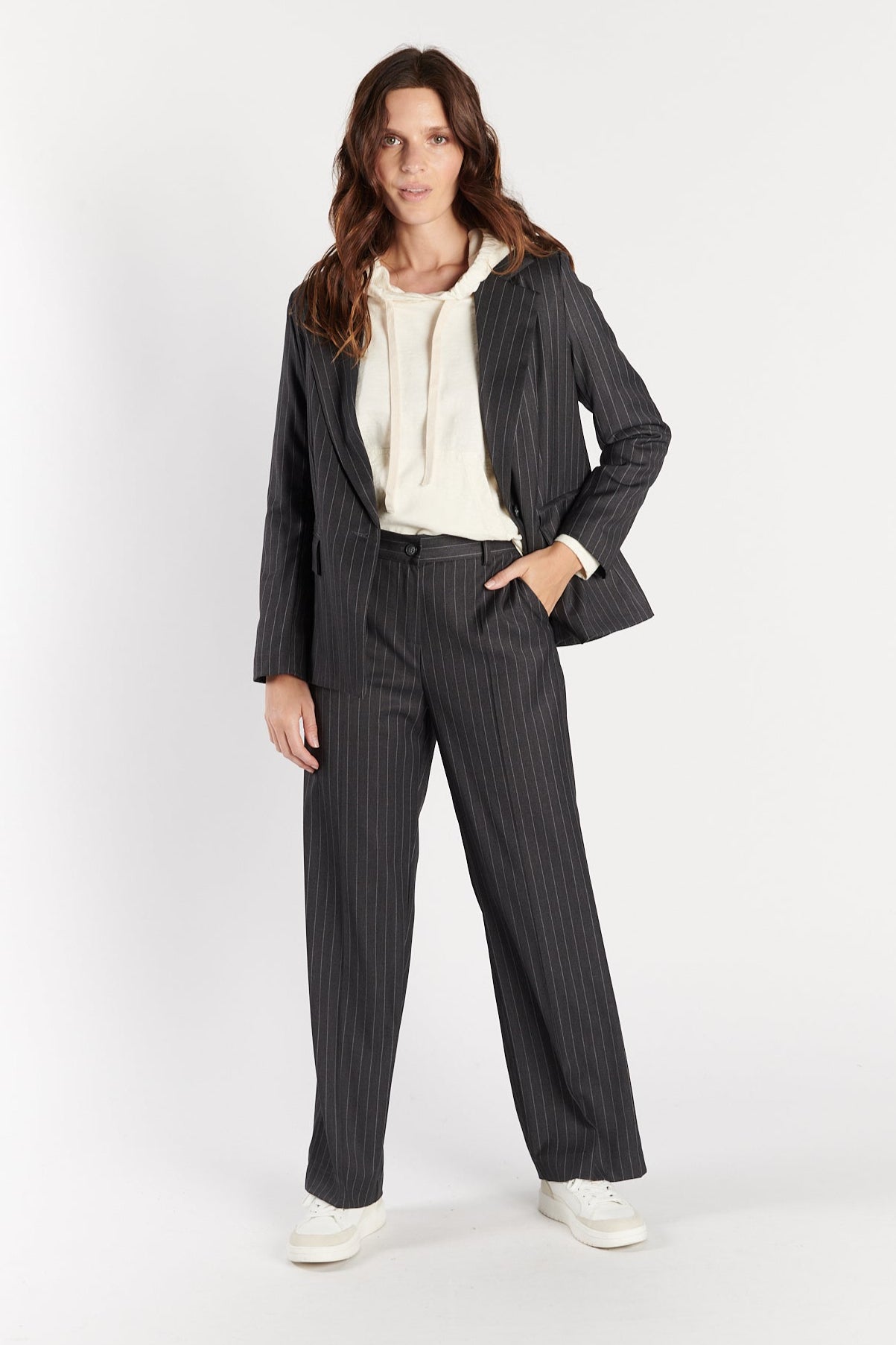 BLAZER OVERSIZE À RAYURES GRIS FONCE DAIMON