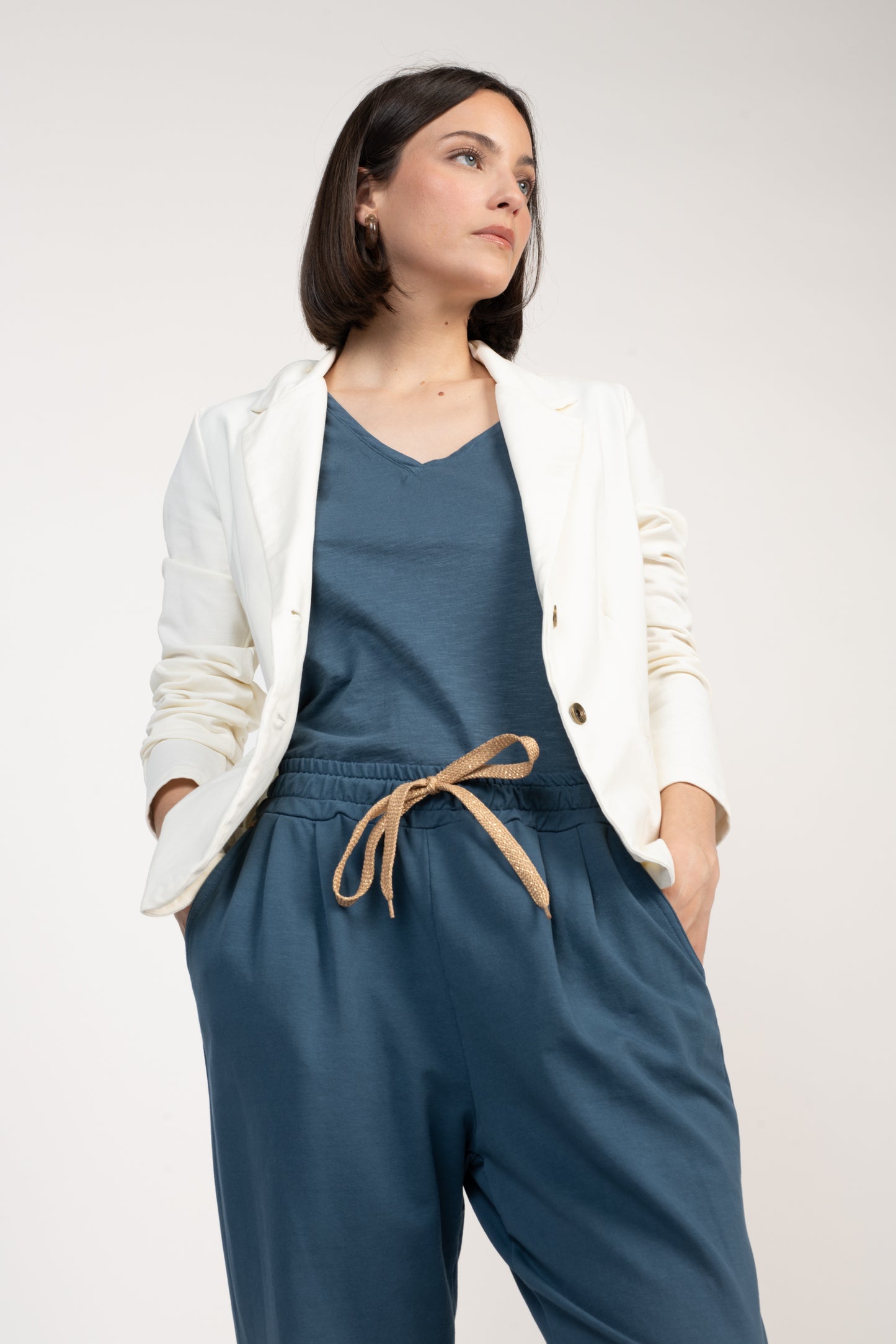 T-SHIRT FLORA COTON MODAL BLEU