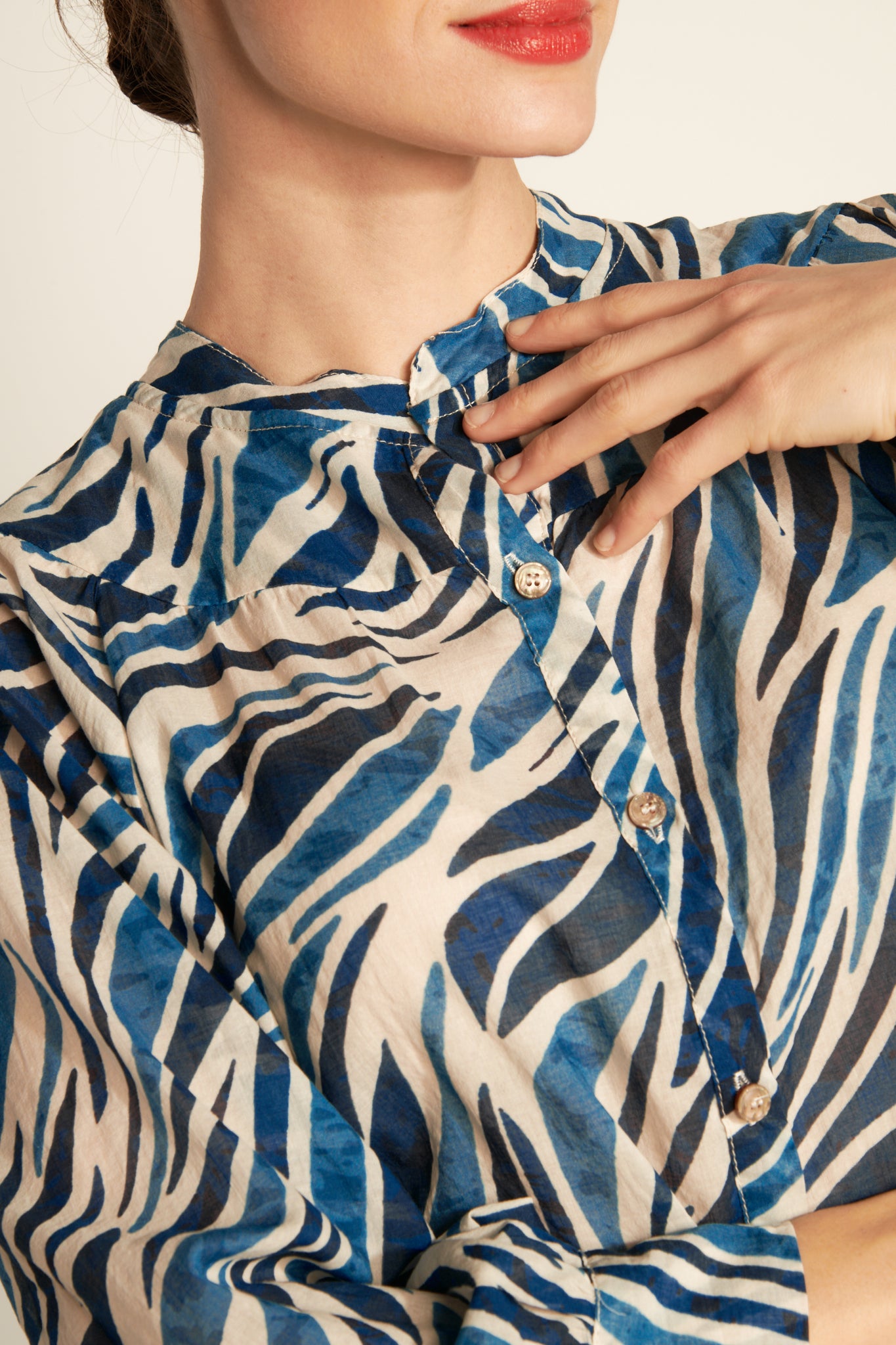 AZILIS OCEAN COTTON VOILE BLOUSE