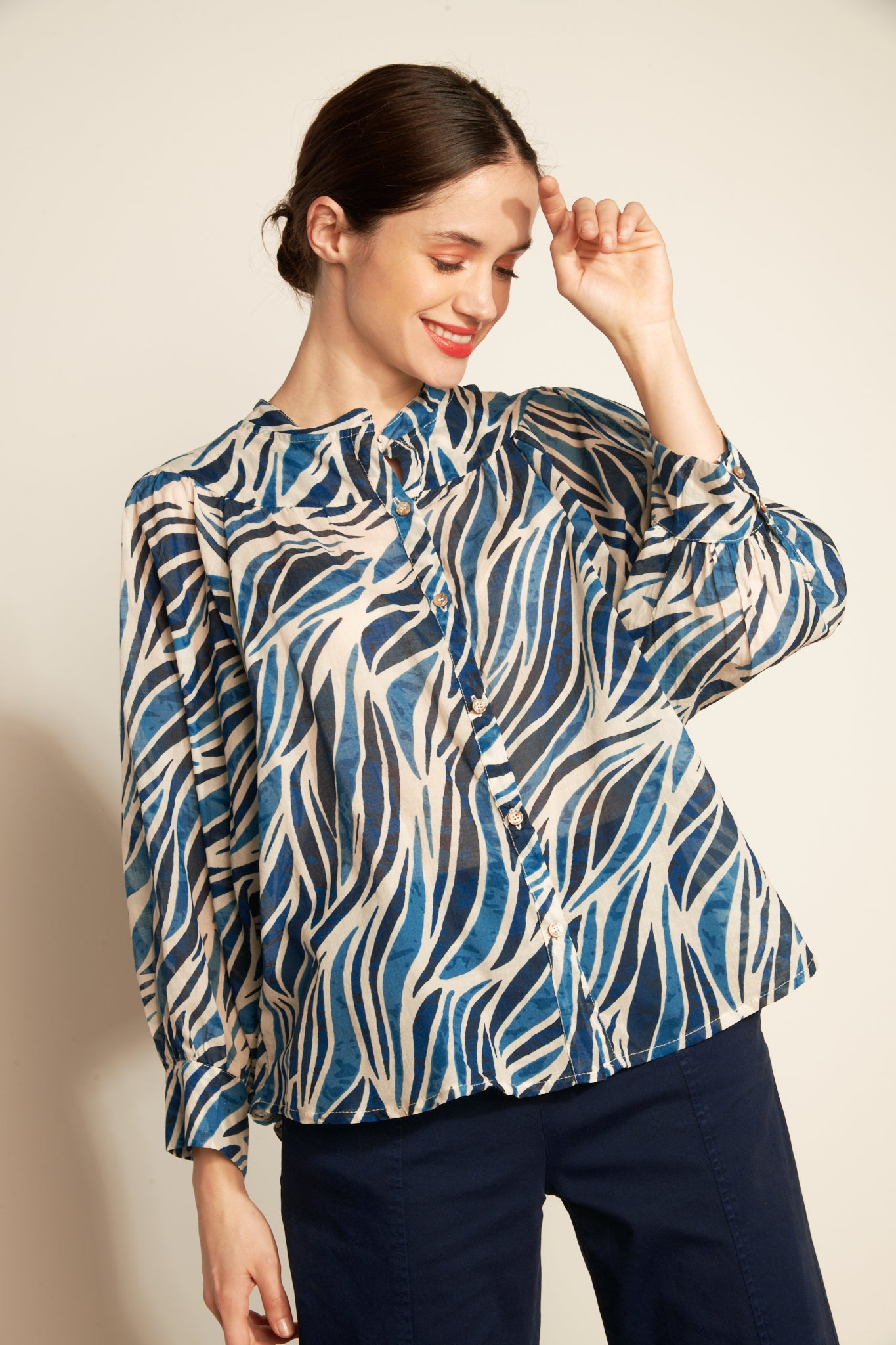 AZILIS OCEAN COTTON VOILE BLOUSE