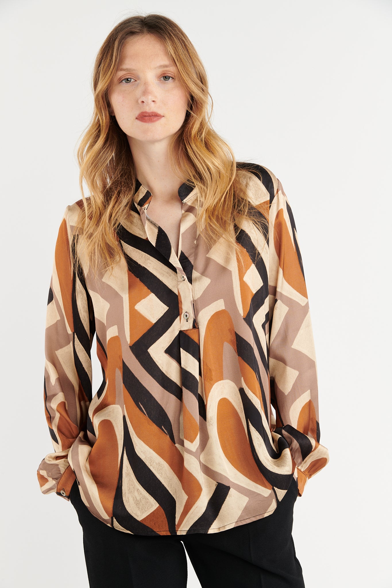 BLOUSE GEO TABAC NOIR BALANTIN