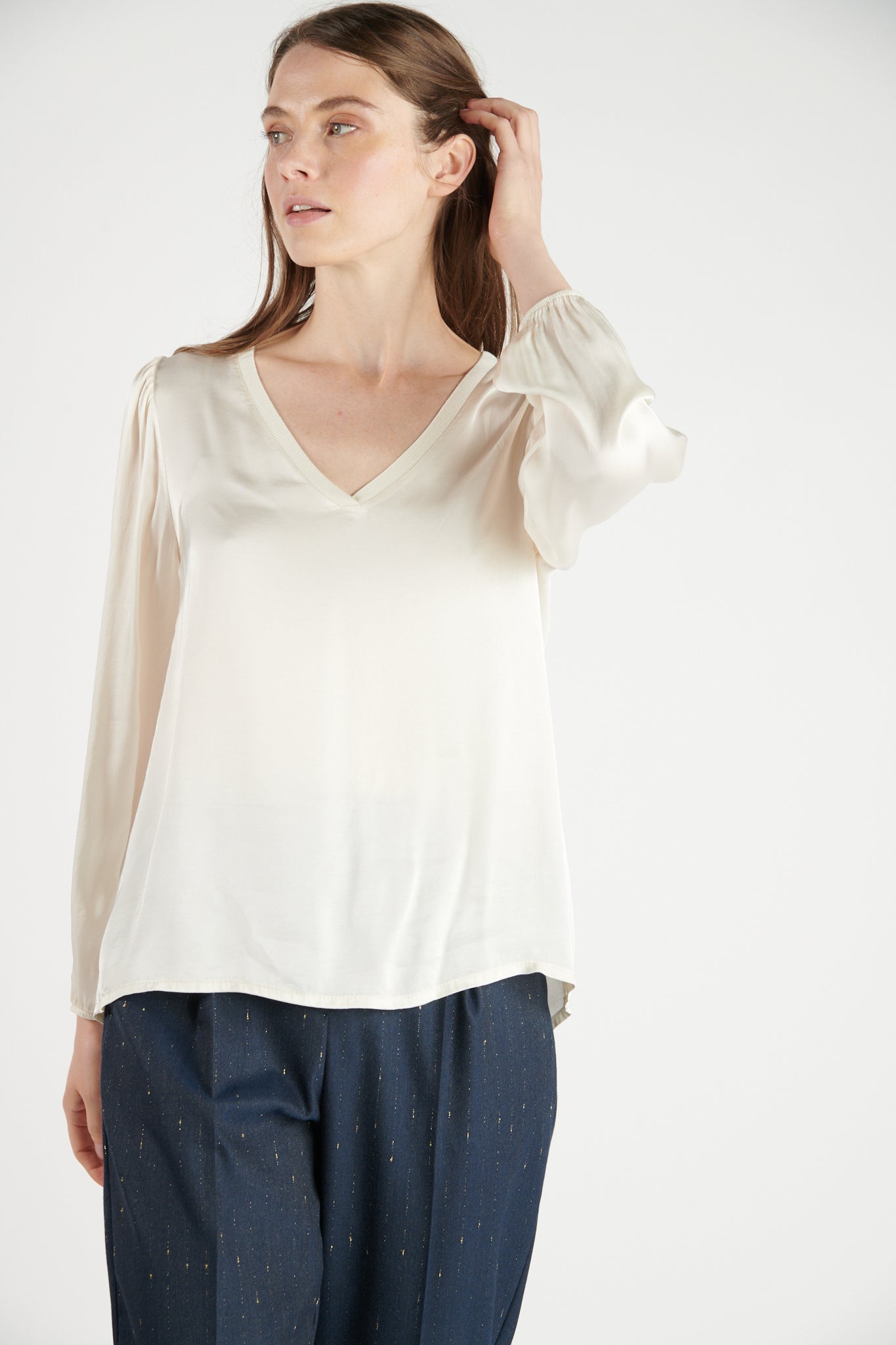 BLOUSE COL V DANA NATUREL