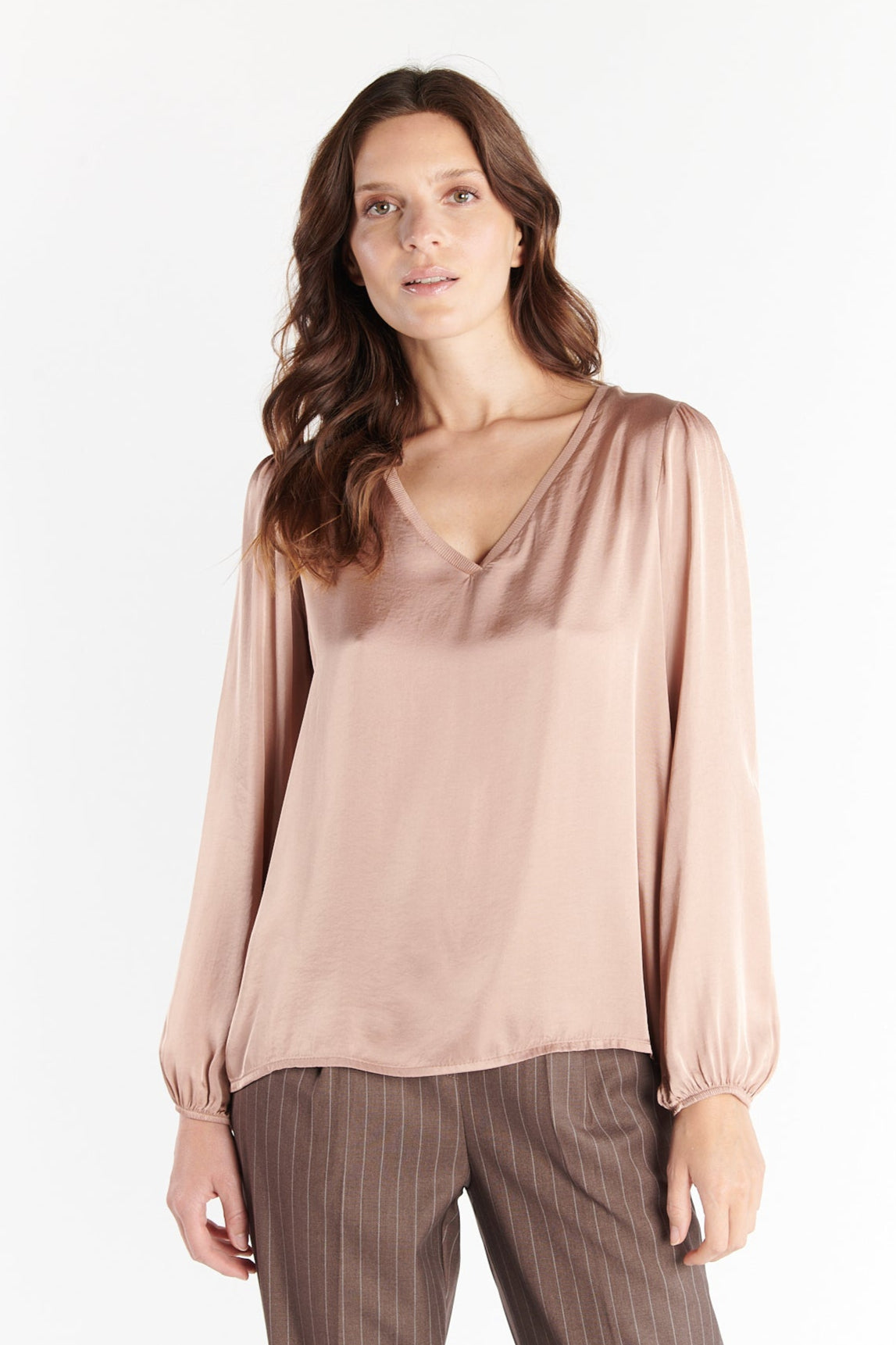 BLOUSE COL V DANA ROSE POUDRE