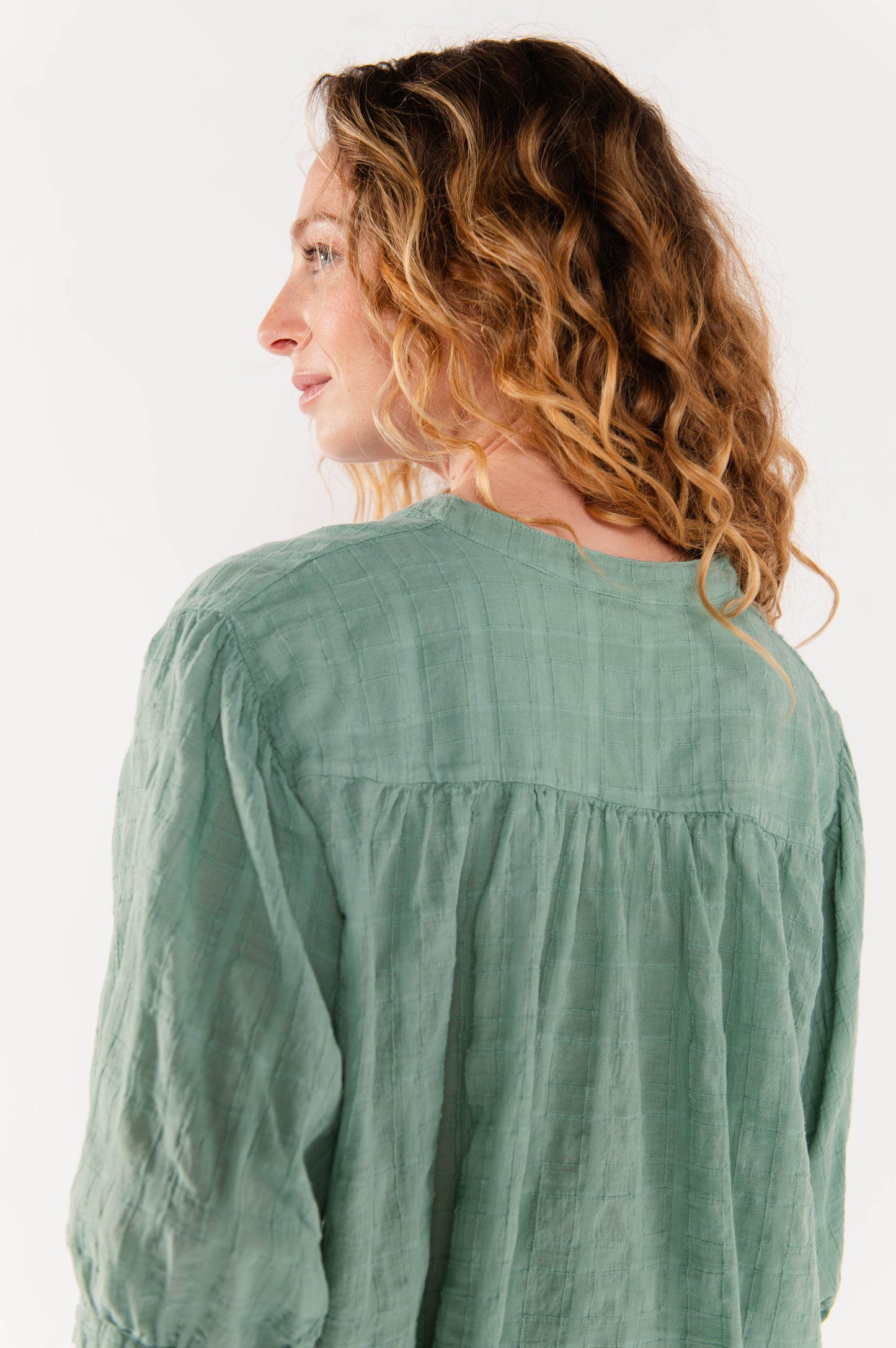 BLOUSE EN VOILE DE COTON ÈVE-LINE VERT D'EAU