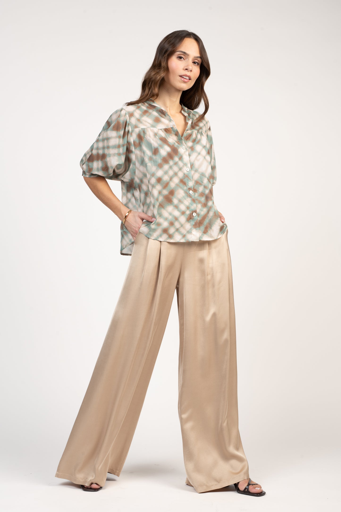 BLOUSE IMPRIMÉE ESTEBAN VERT & NOISETTE