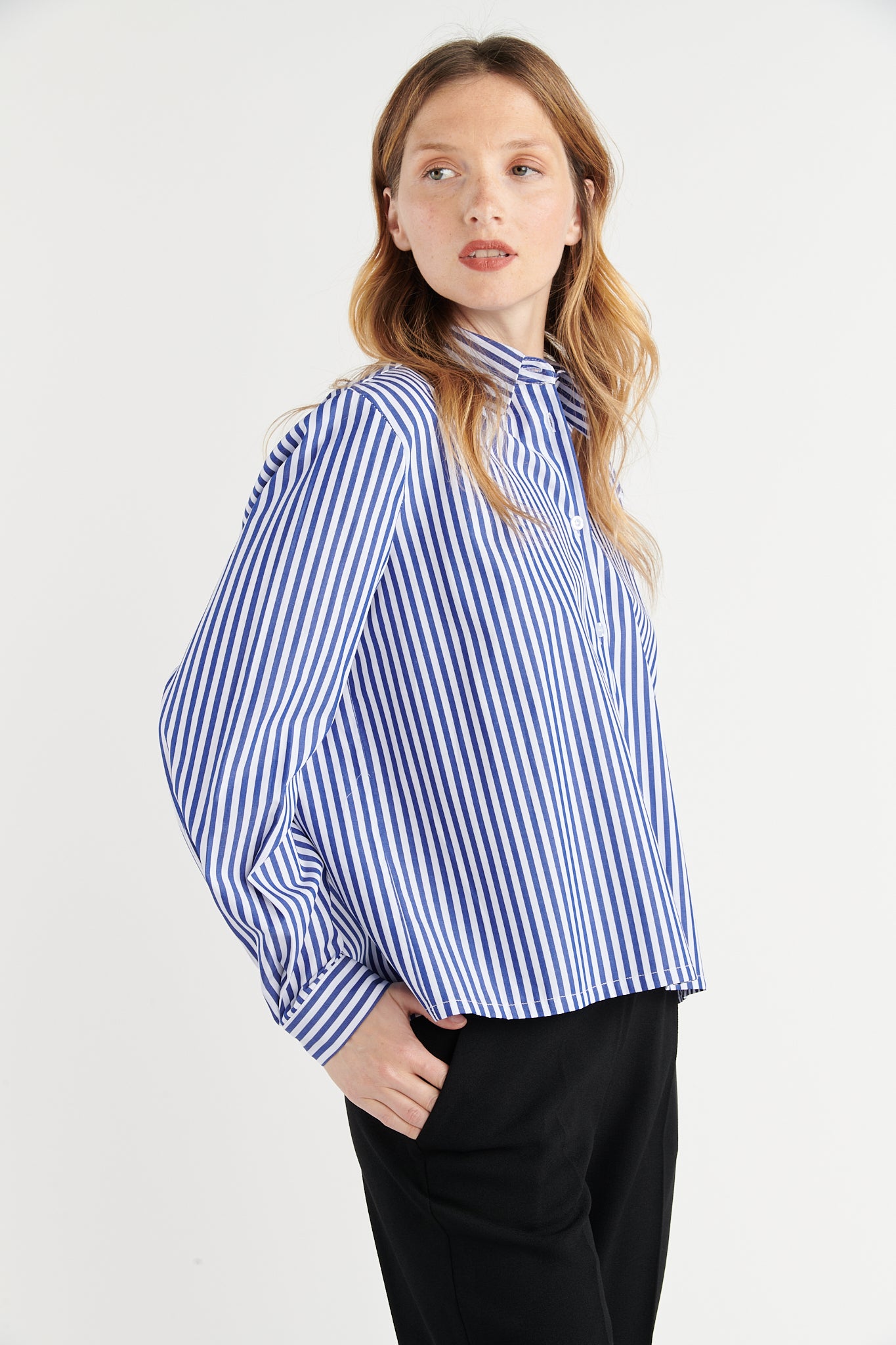 CHEMISE COURTE RAYURES LARGES MARINE CASSIE