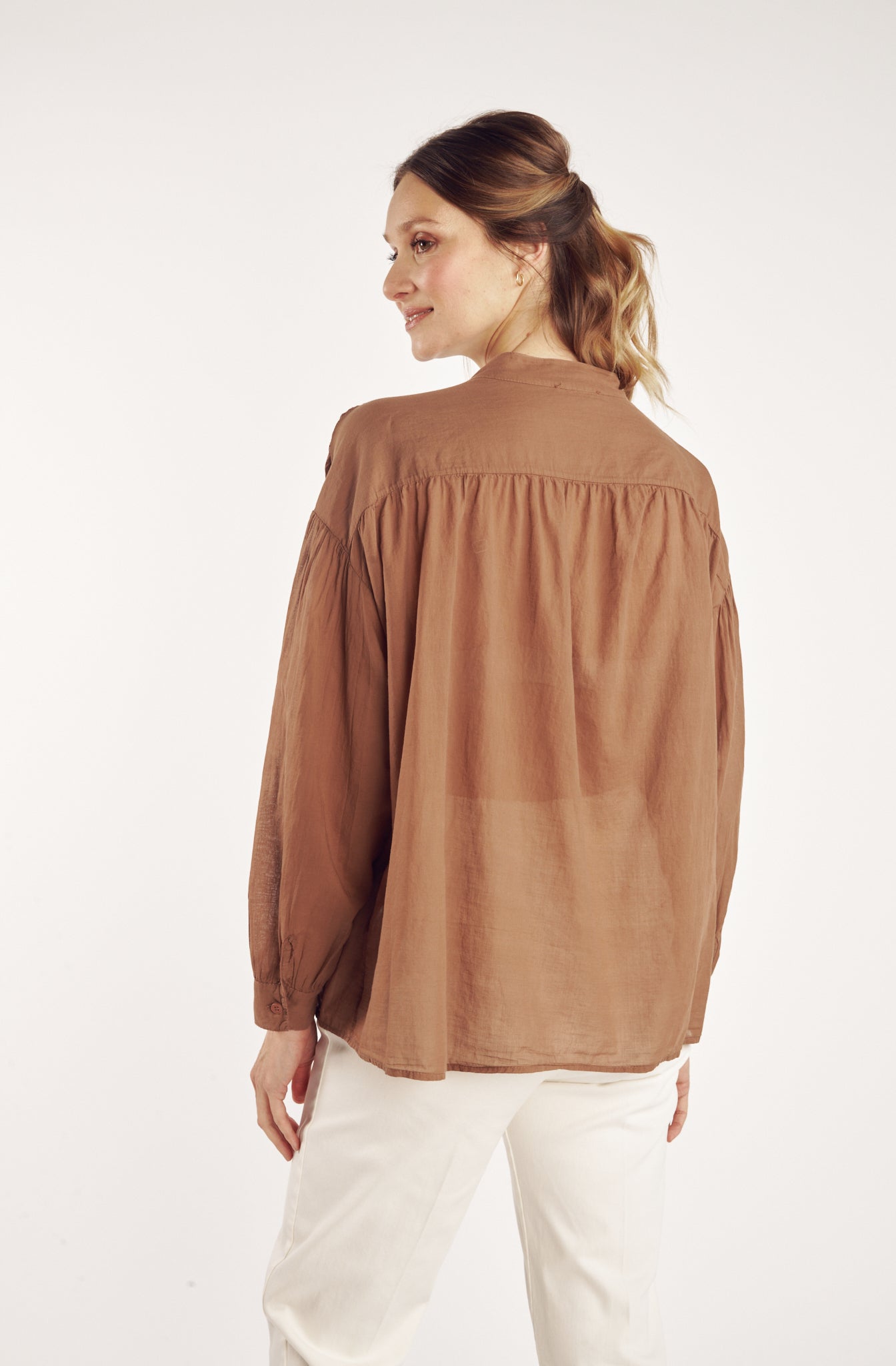 CYRIELLE COCOA LOOSE COTTON VOILE SHIRT