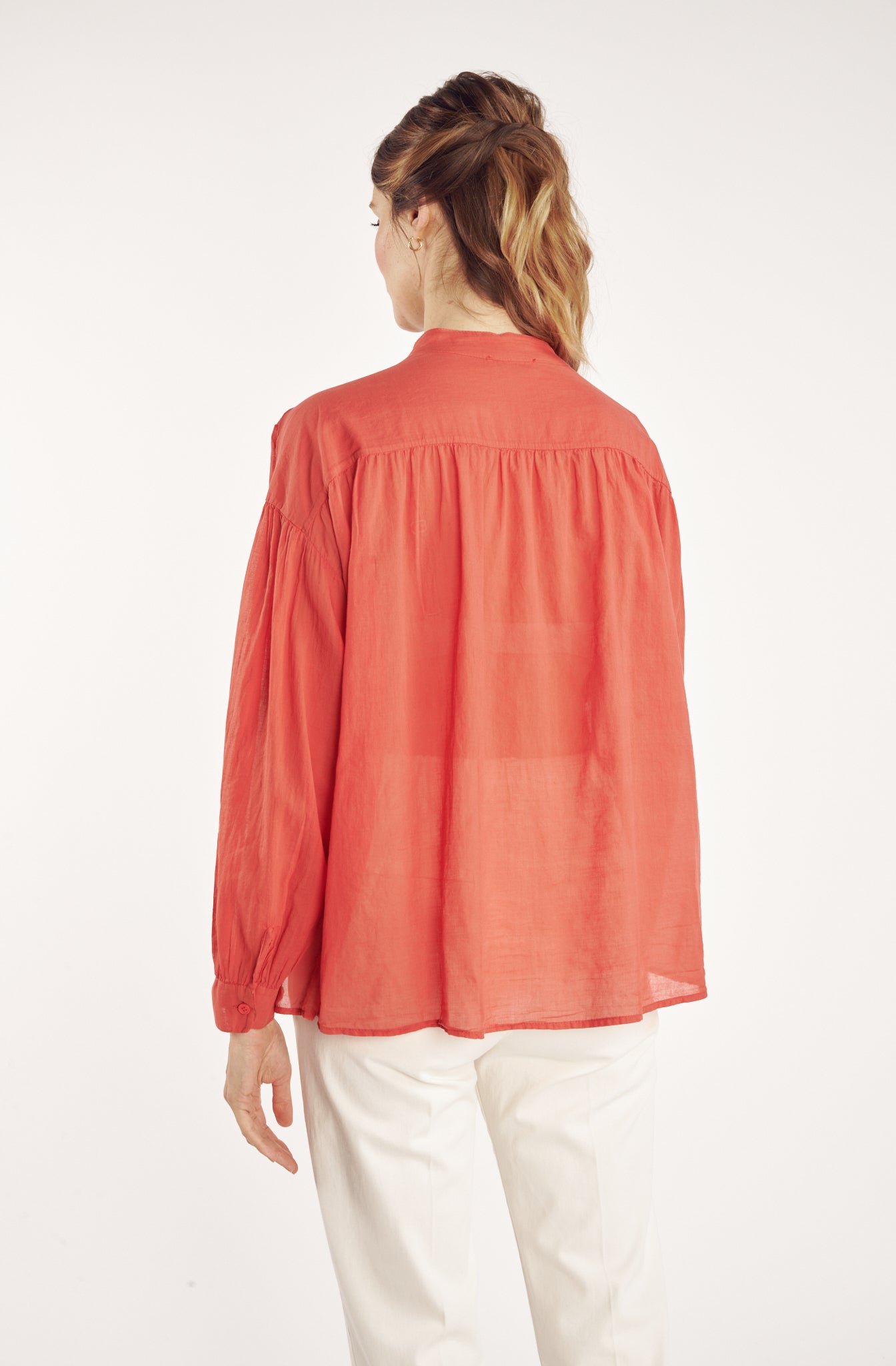 CYRIELLE CORAL LOOSE COTTON VOILE SHIRT