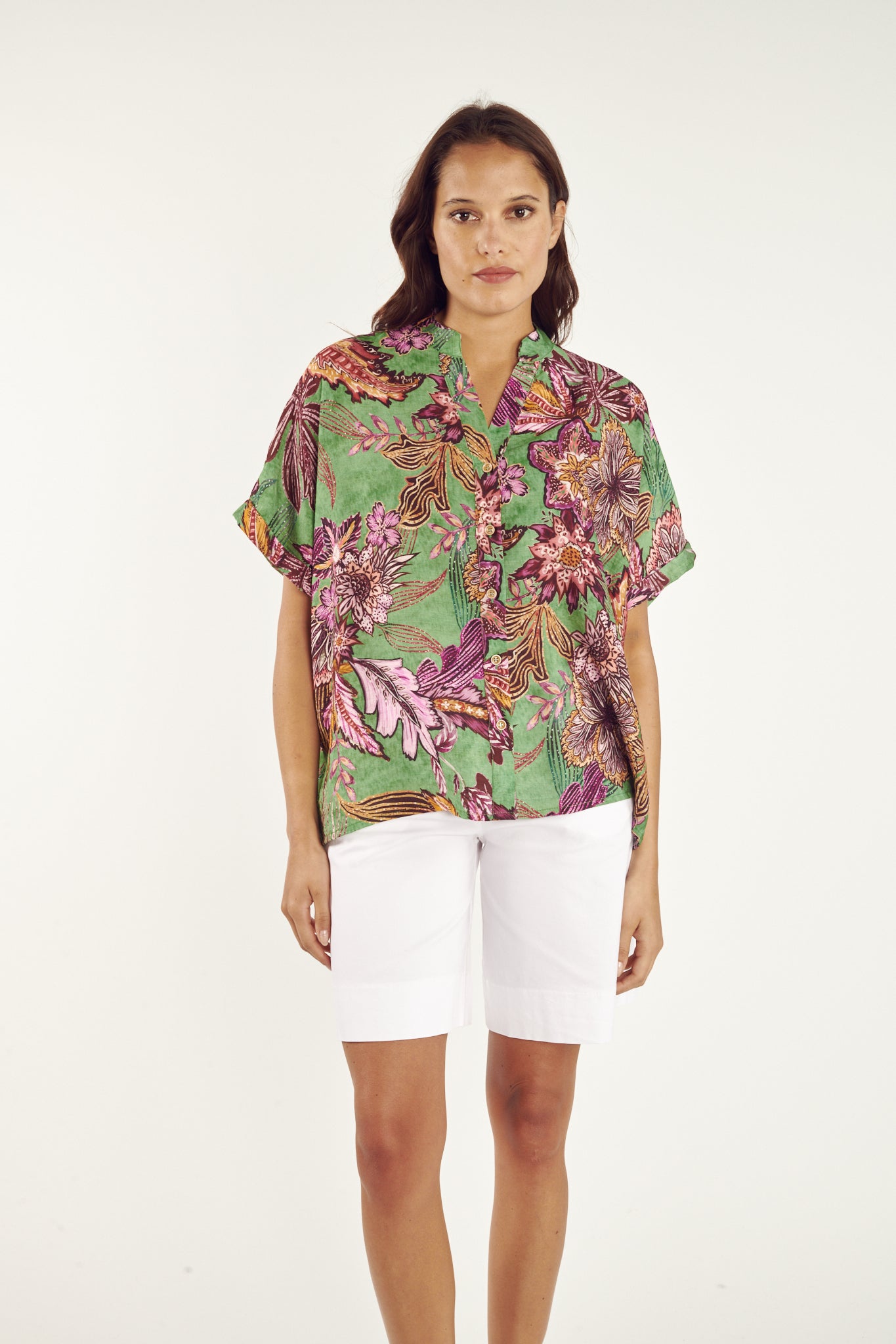 CLARINA LOOSE-FIT SHIRT GREEN FLOWER