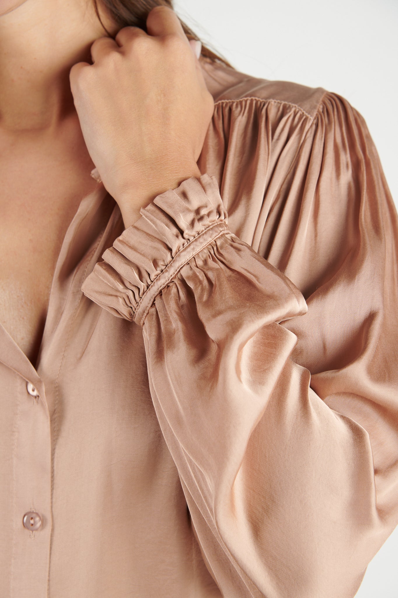 CHEMISE COL PLISSÉ FLORA ROSE POUDRÉ