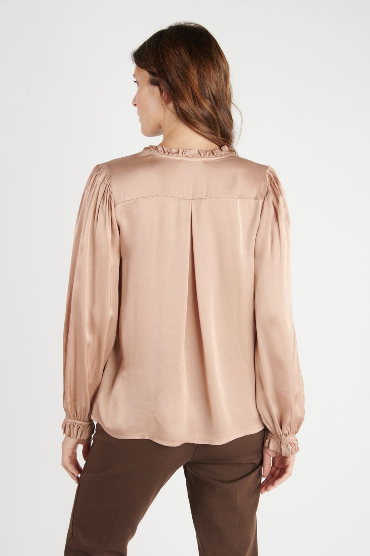 CHEMISE COL PLISSÉ FLORA ROSE POUDRÉ