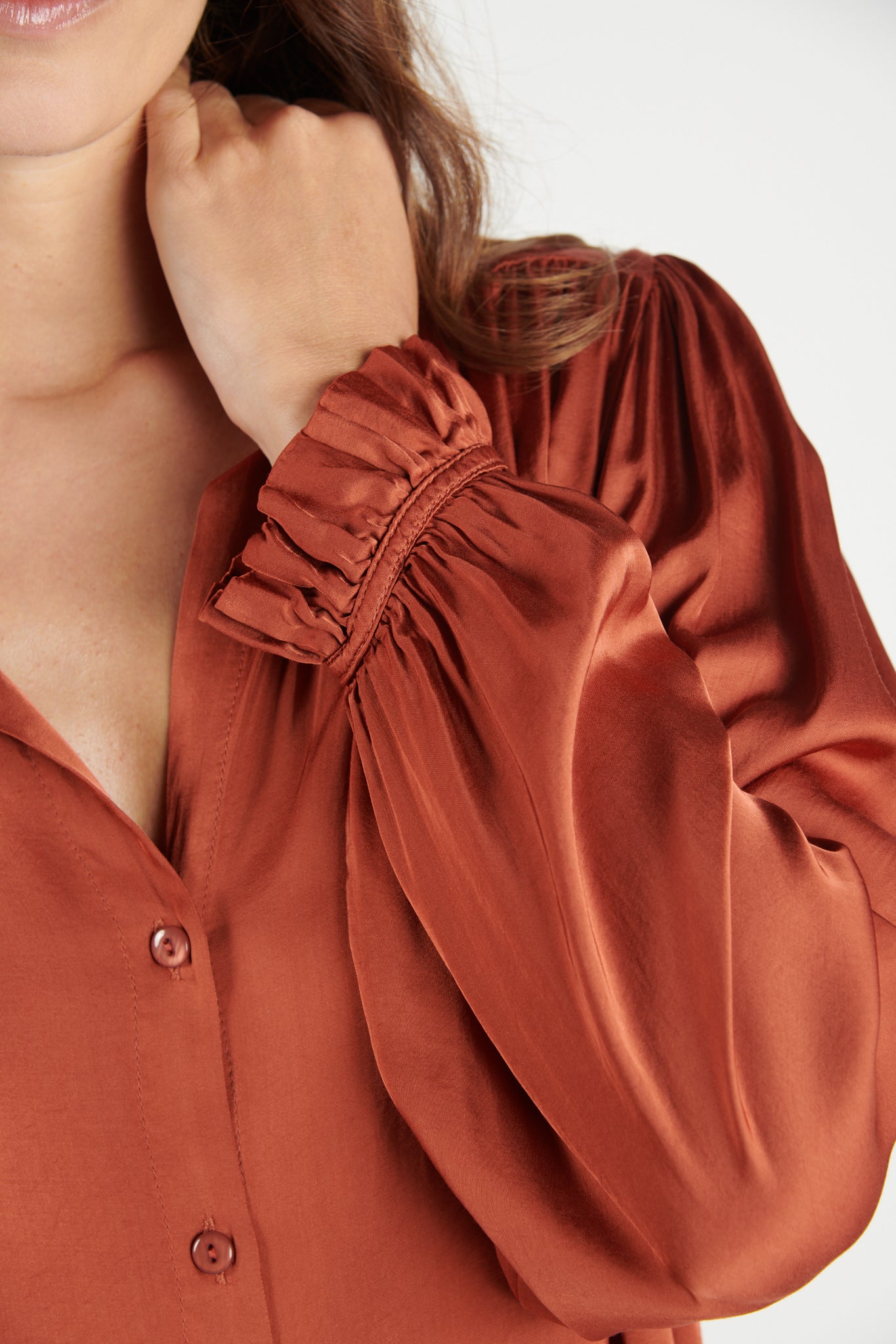 CHEMISE COL PLISSÉ FLORA SAFRAN
