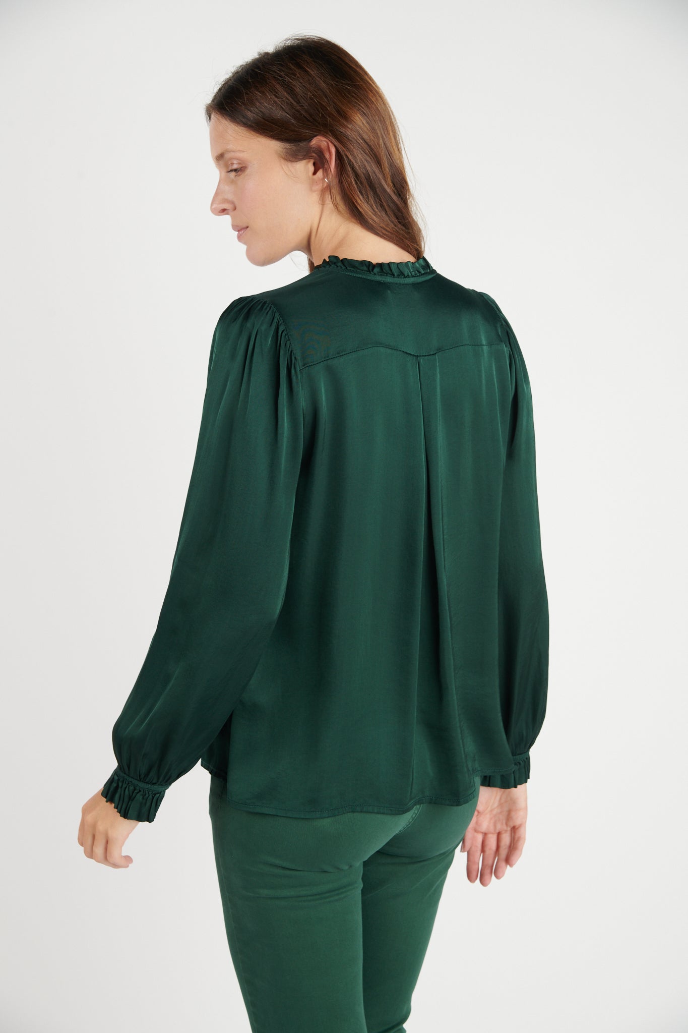 CHEMISE COL PLISSÉ FLORA VERT PIN