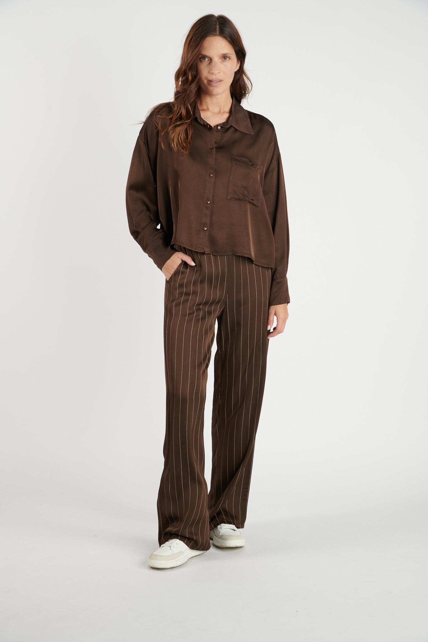 PANTALON FLUIDE CRISTOBAL RAYURES EBENE