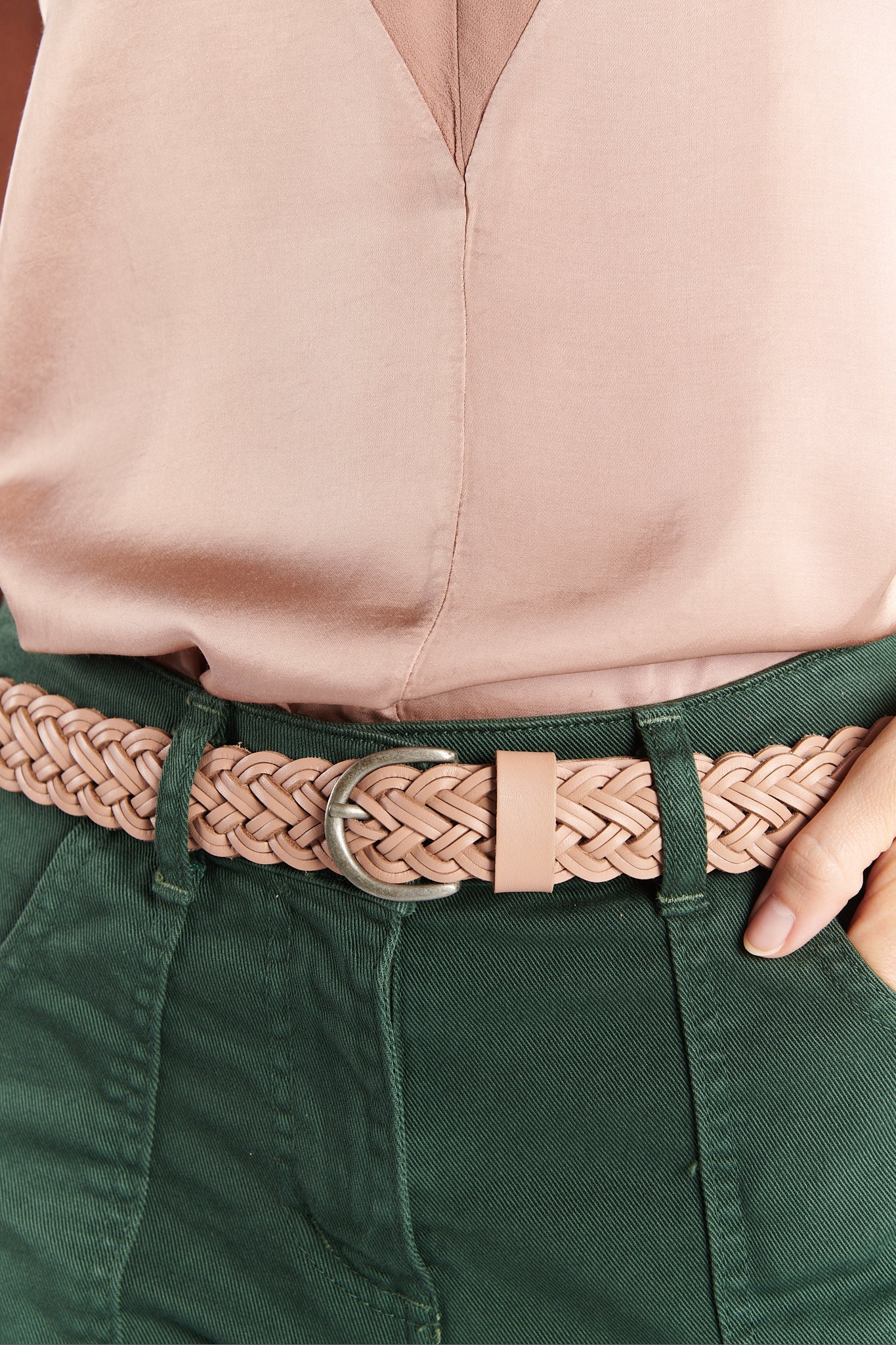 CEINTURE TRESSÉE LARGE MANON ROSE POUDRÉ