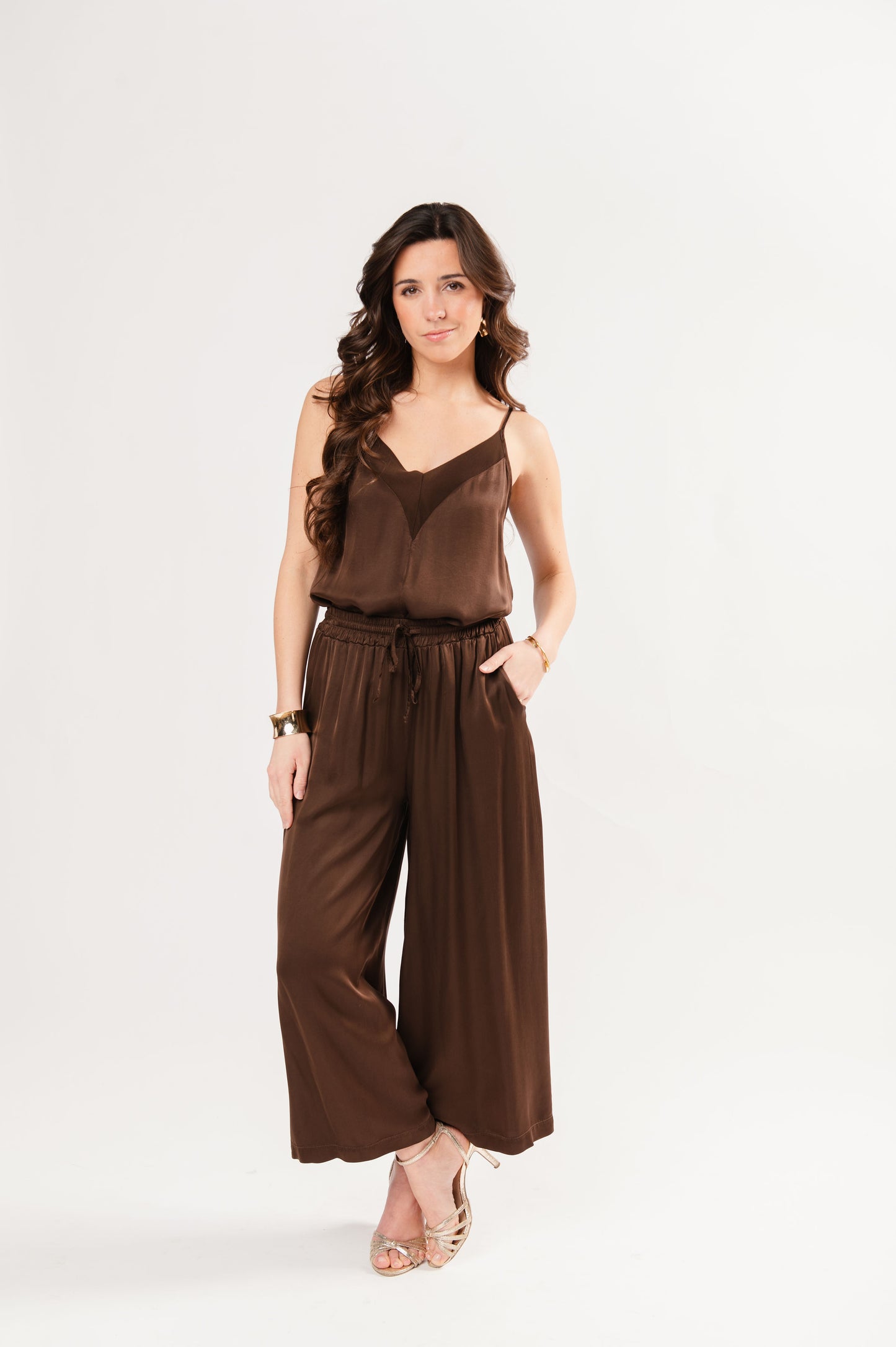 PANTALON SATINÉ 7/8e FLORINE CHOCOLAT
