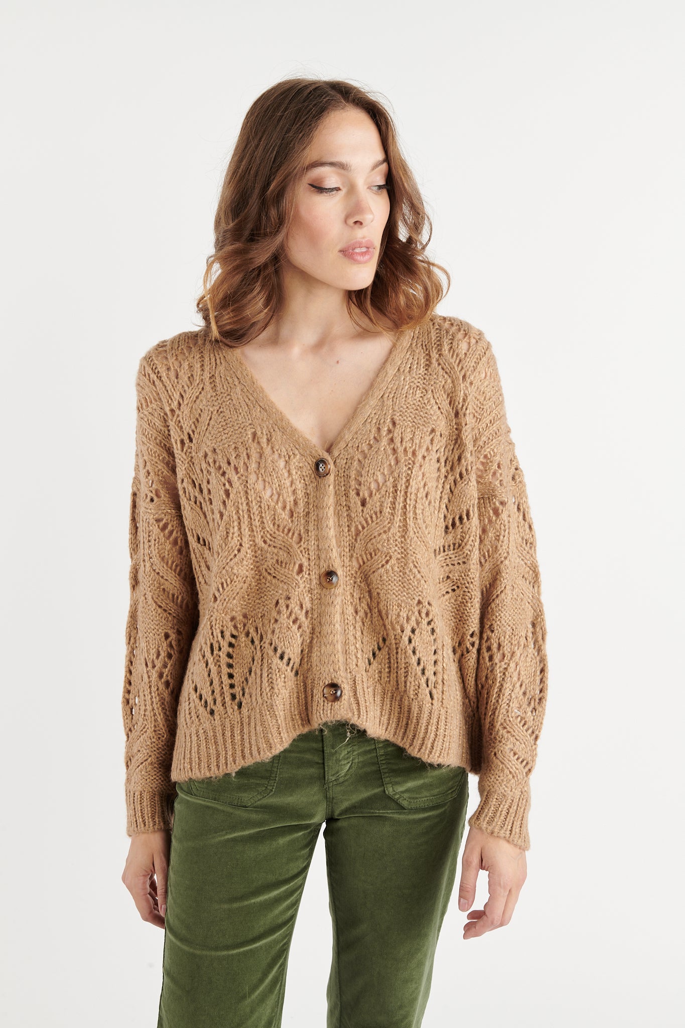 GILET AJOURÉ NACRÉ BERTHE CAMEL