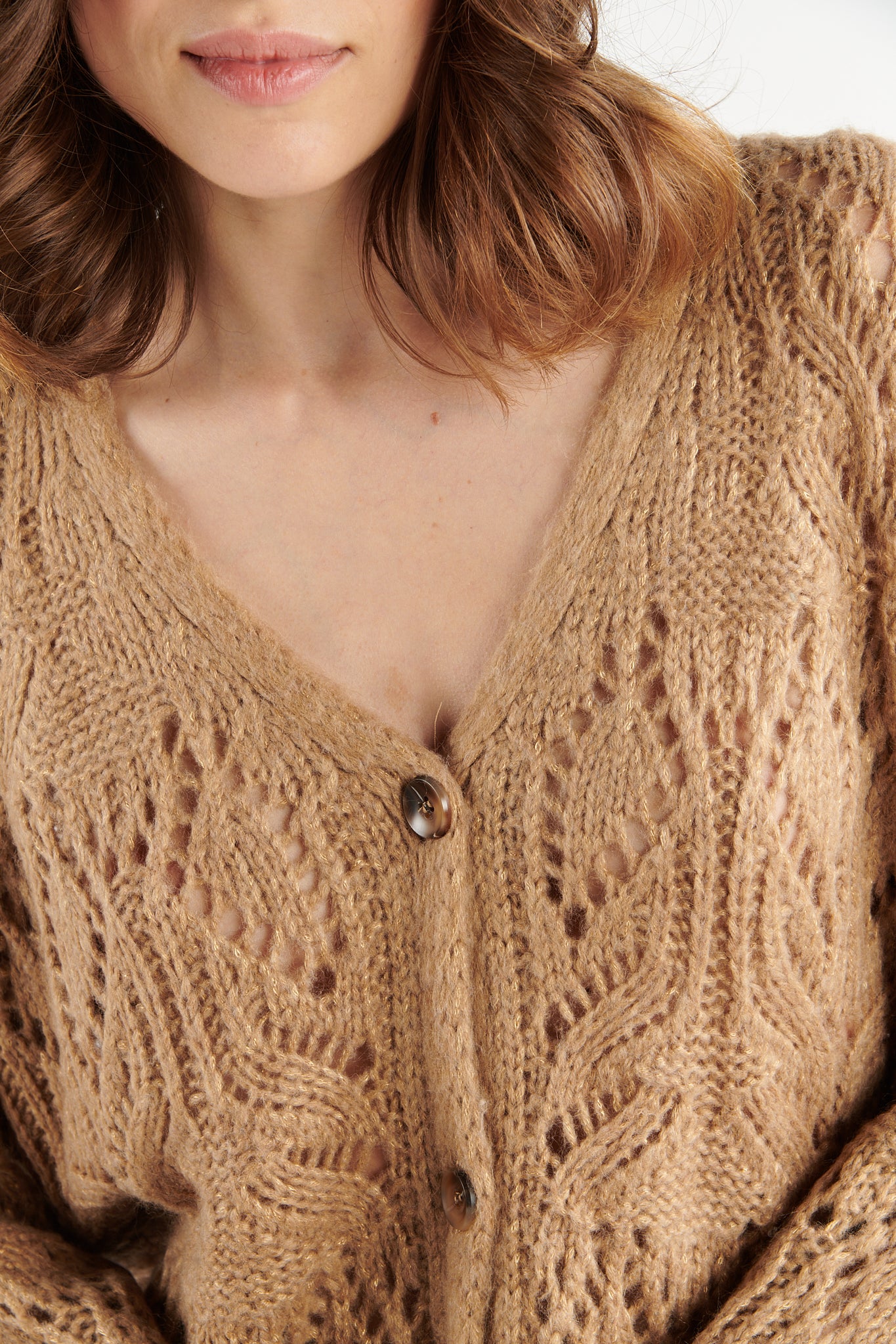 GILET AJOURÉ NACRÉ BERTHE CAMEL