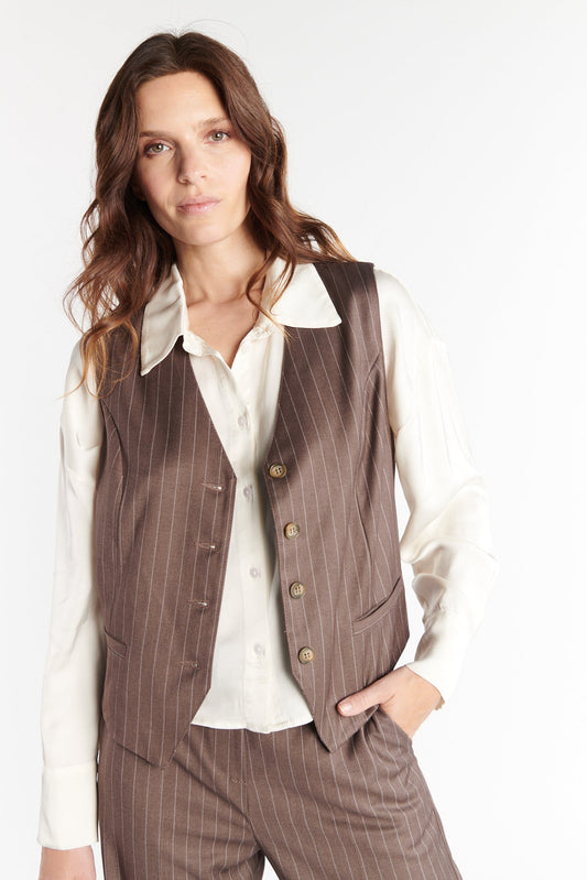 GILET BARMAN À RAYURES CAPPUCCINO DAMIEN