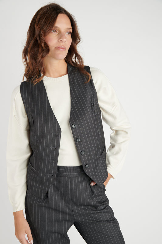 GILET BARMAN À RAYURES GRIS FONCÉ DAMIEN