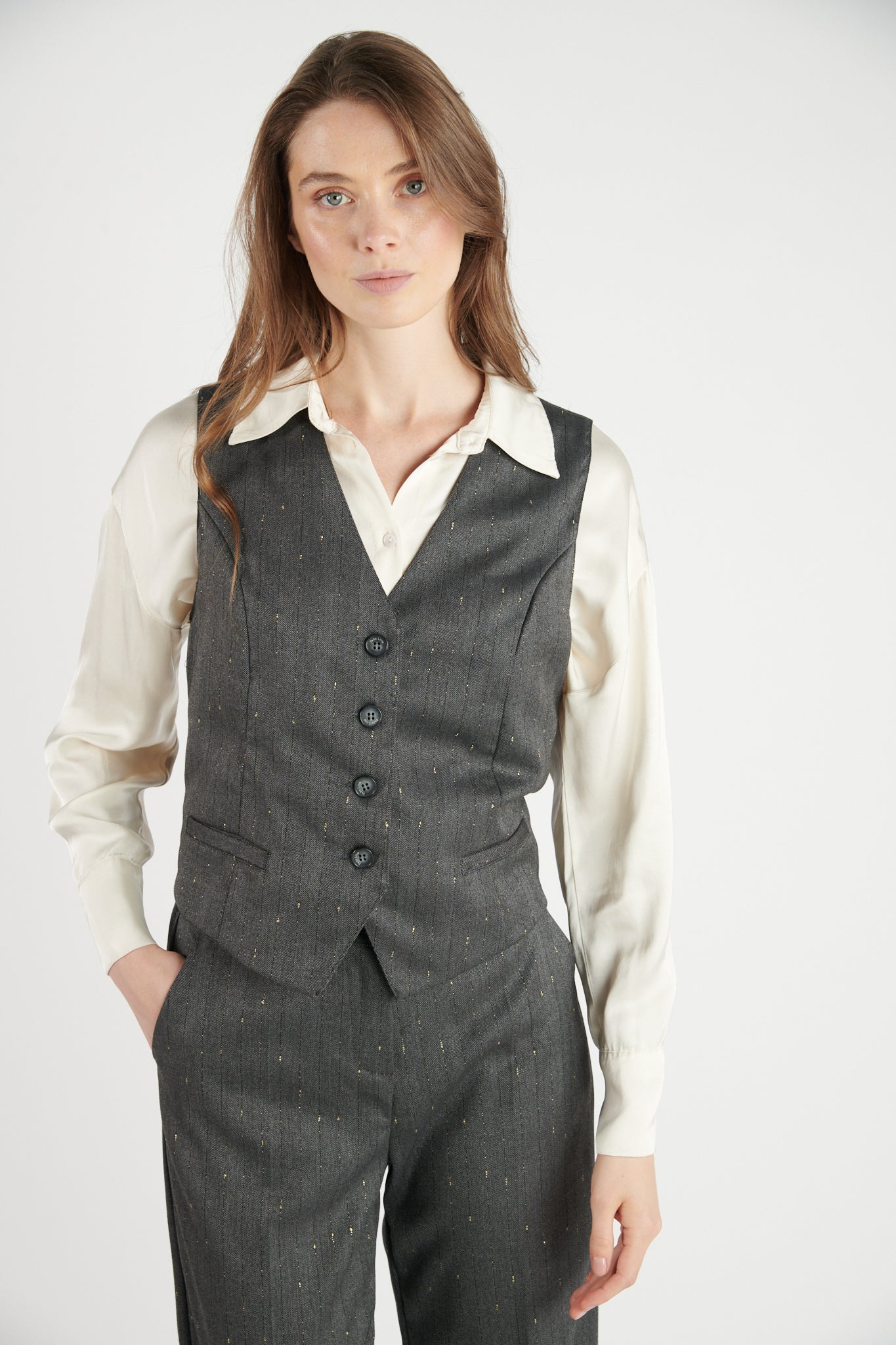 GILET BARMAN DAVID LUREX GRIS FONCÉ