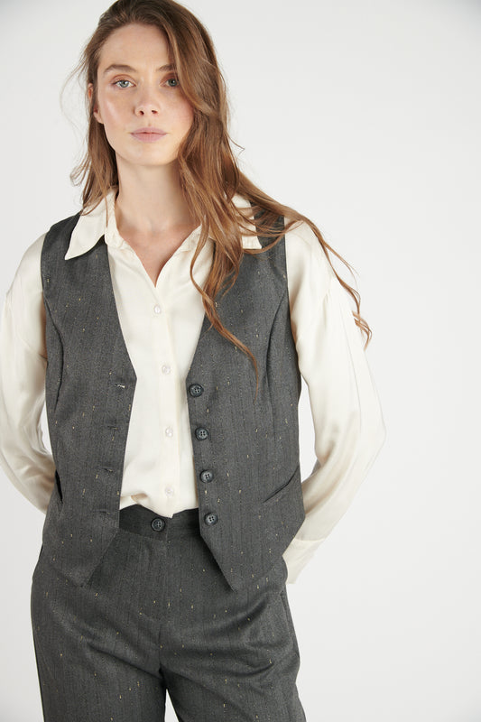 GILET BARMAN DAVID LUREX GRIS FONCÉ