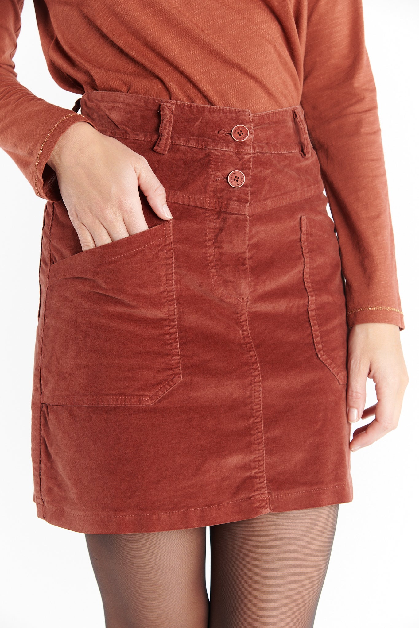 JUPE COURTE VELOURS DAPHNÉ PAPRIKA