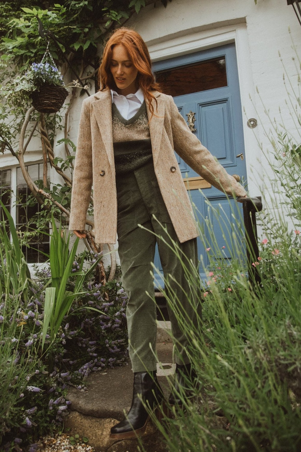 PANTALON JAMBES BALLON VELOURS BRIGITTE KAKI