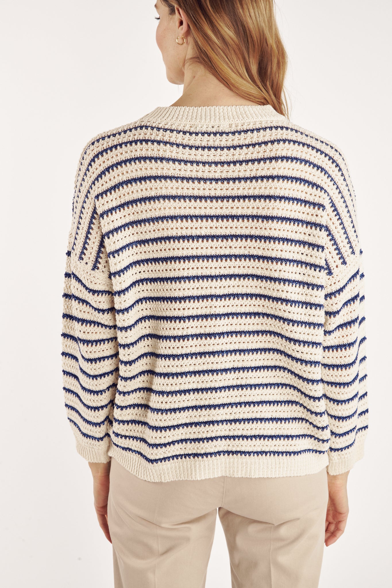 CYRIL NAVY LUREX STRIPED SWEATER
