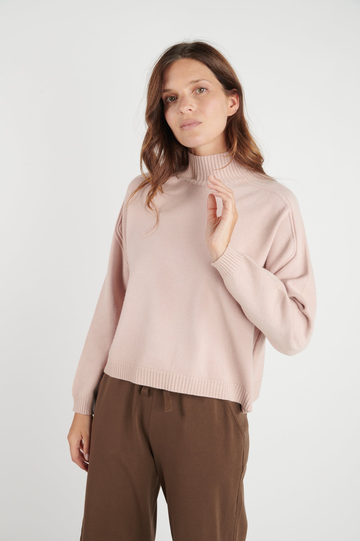 PULL COL CHEMINÉE DENIS ROSE POUDRE
