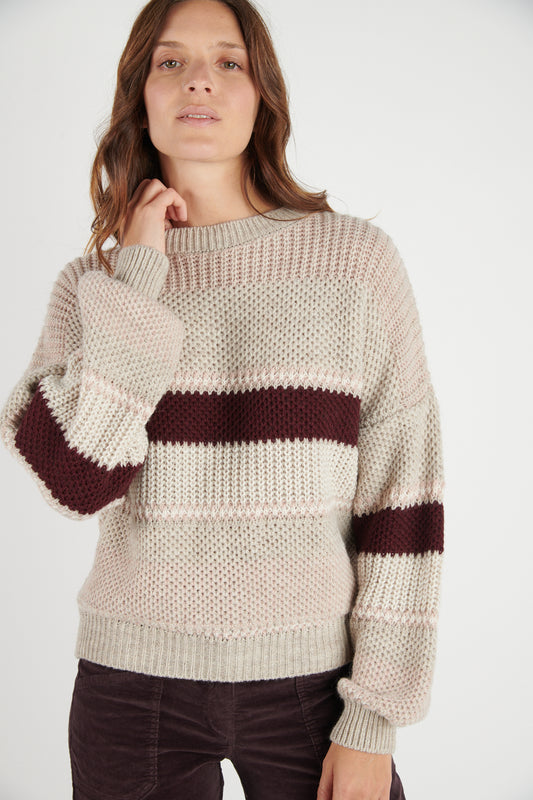 PULL AMPLE DONY BEIGE BORDEAUX