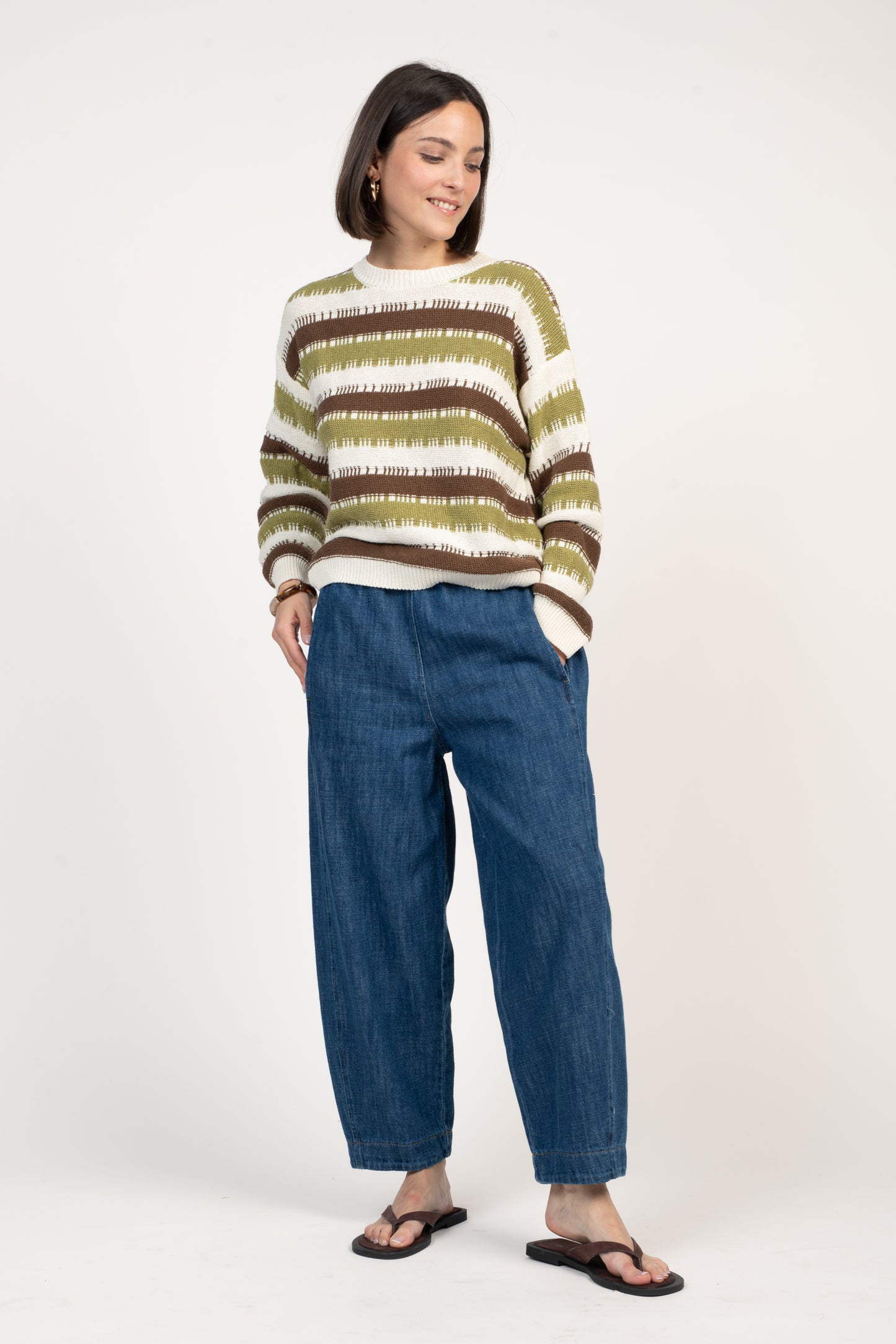 PULL À RAYURES ÉTHAN VERT & CHOCOLAT