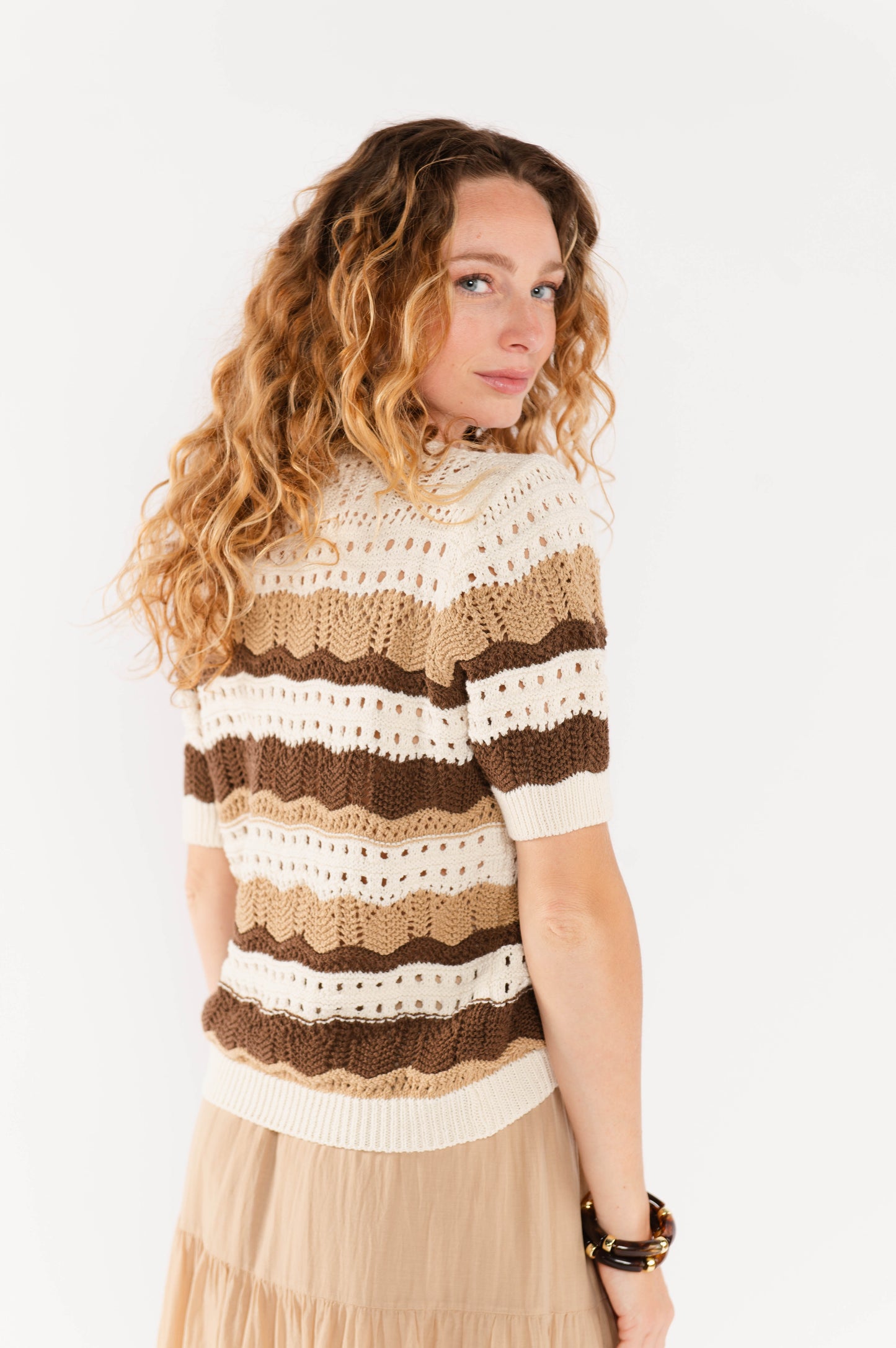 PULL EN CROCHET ELVIRA MARRON & BEIGE