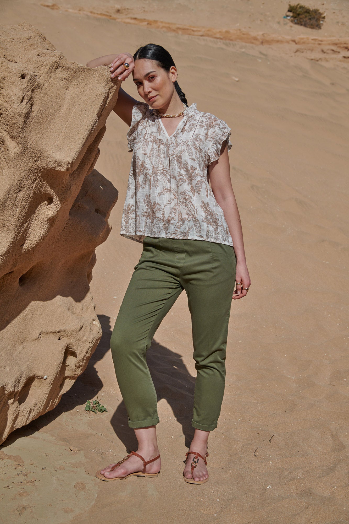 TOP VOILE TEXTURÉ CARMINA CACAO JUNGLE