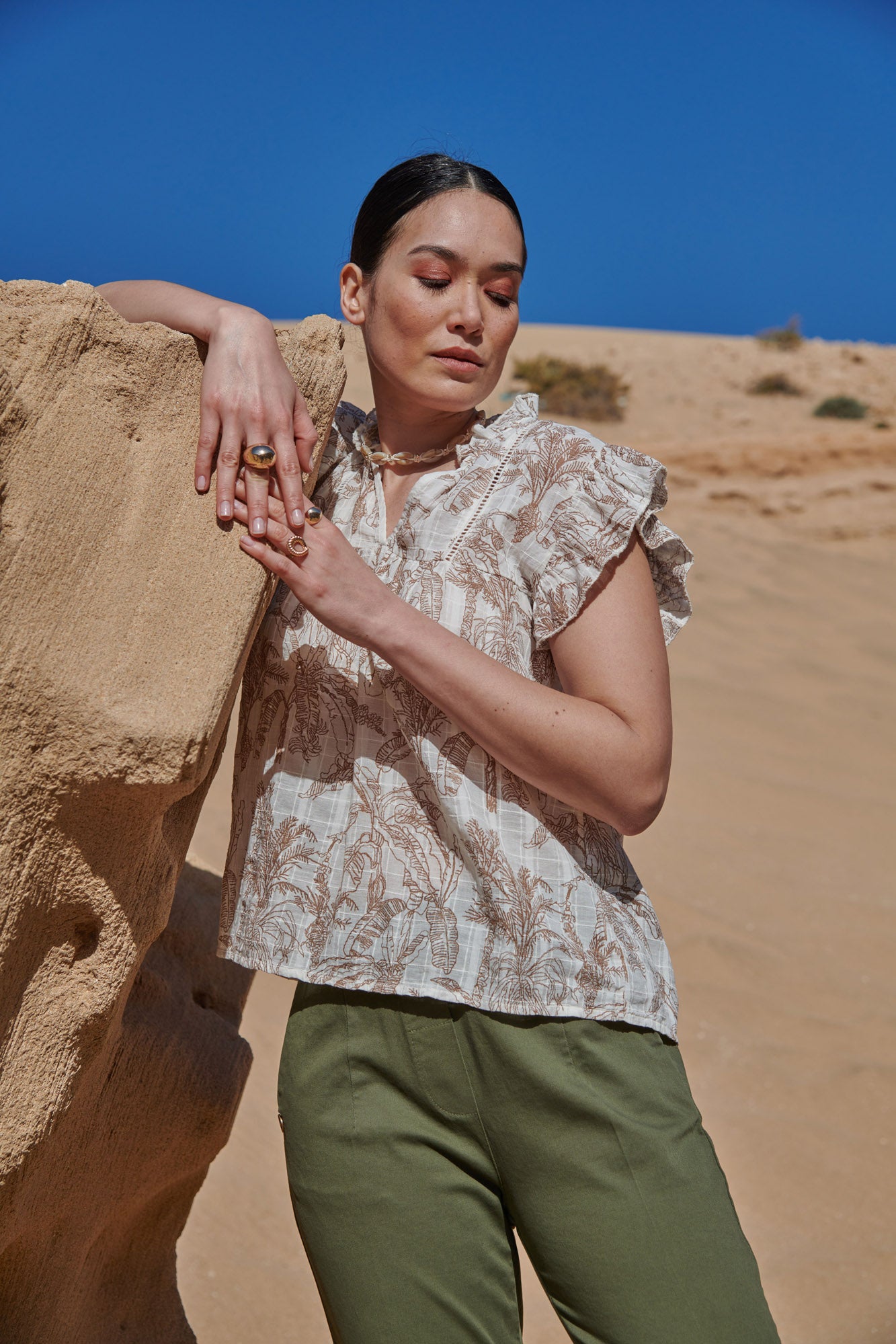 TOP VOILE TEXTURÉ CARMINA CACAO JUNGLE