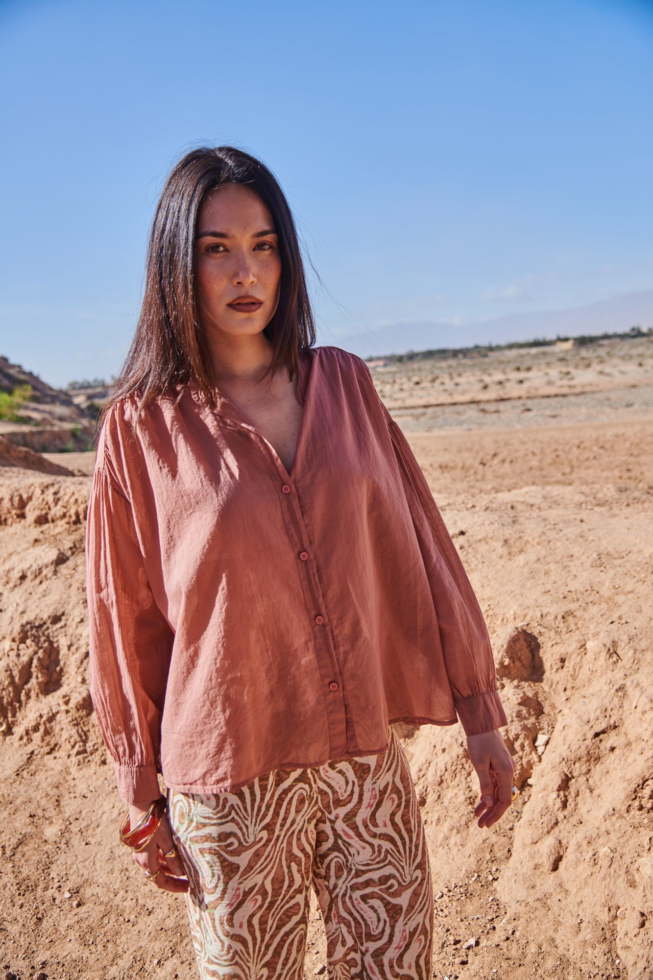CYRIELLE CINNAMON LOOSE COTTON VOILE SHIRT