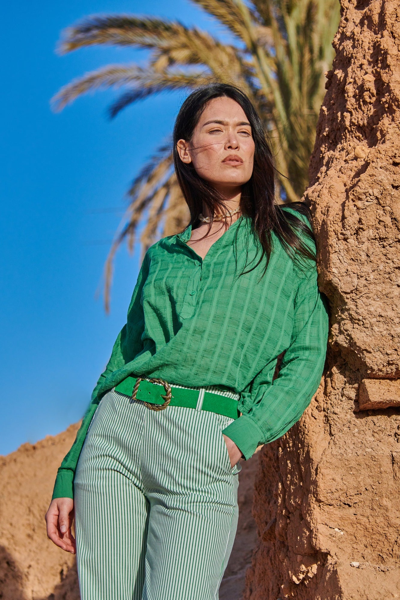 CECILIE TEXTURED CHIFFON BLOUSE GREEN