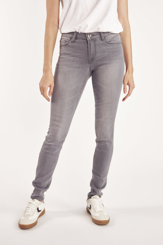 HIGH-WAIST SLIM 5-POCKET JEANS - GRAY