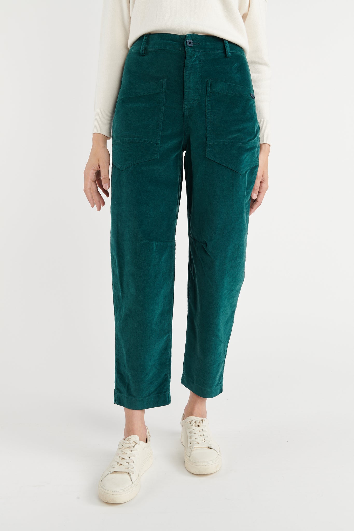 PANTALON JAMBES BALLON VELOURS BRIGITTE VERT FOREST