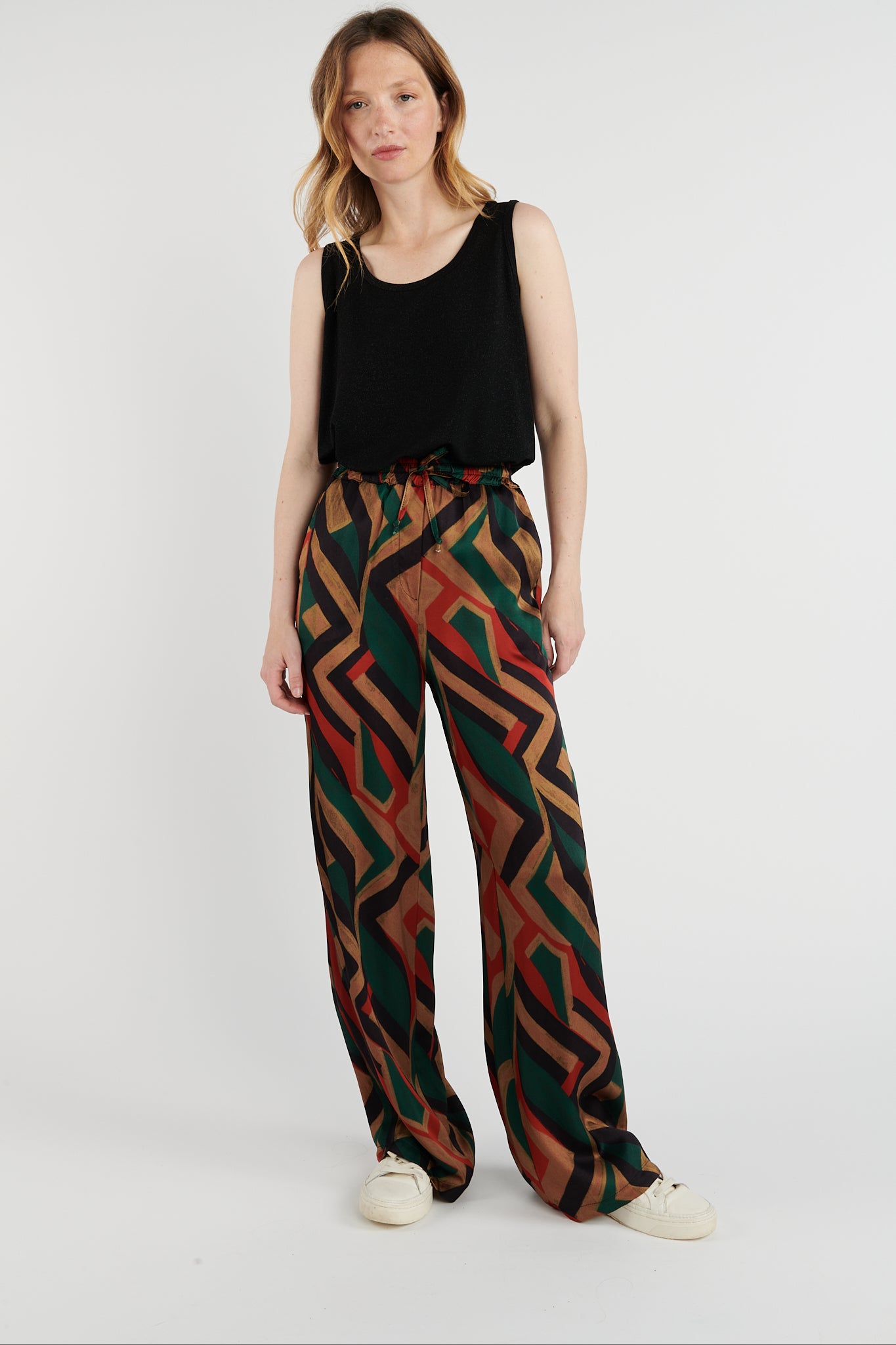 PANTALON BRIGIDA IMPRIMÉ GEO VERT GRENADE