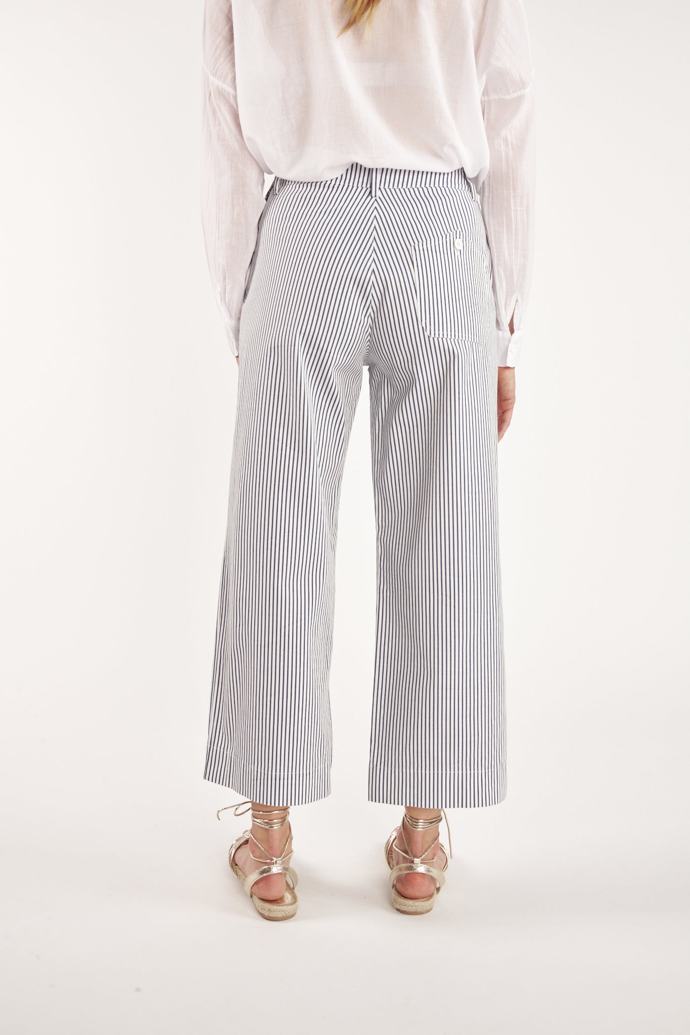 CAIN NAVY STRIPED FLARED TROUSERS