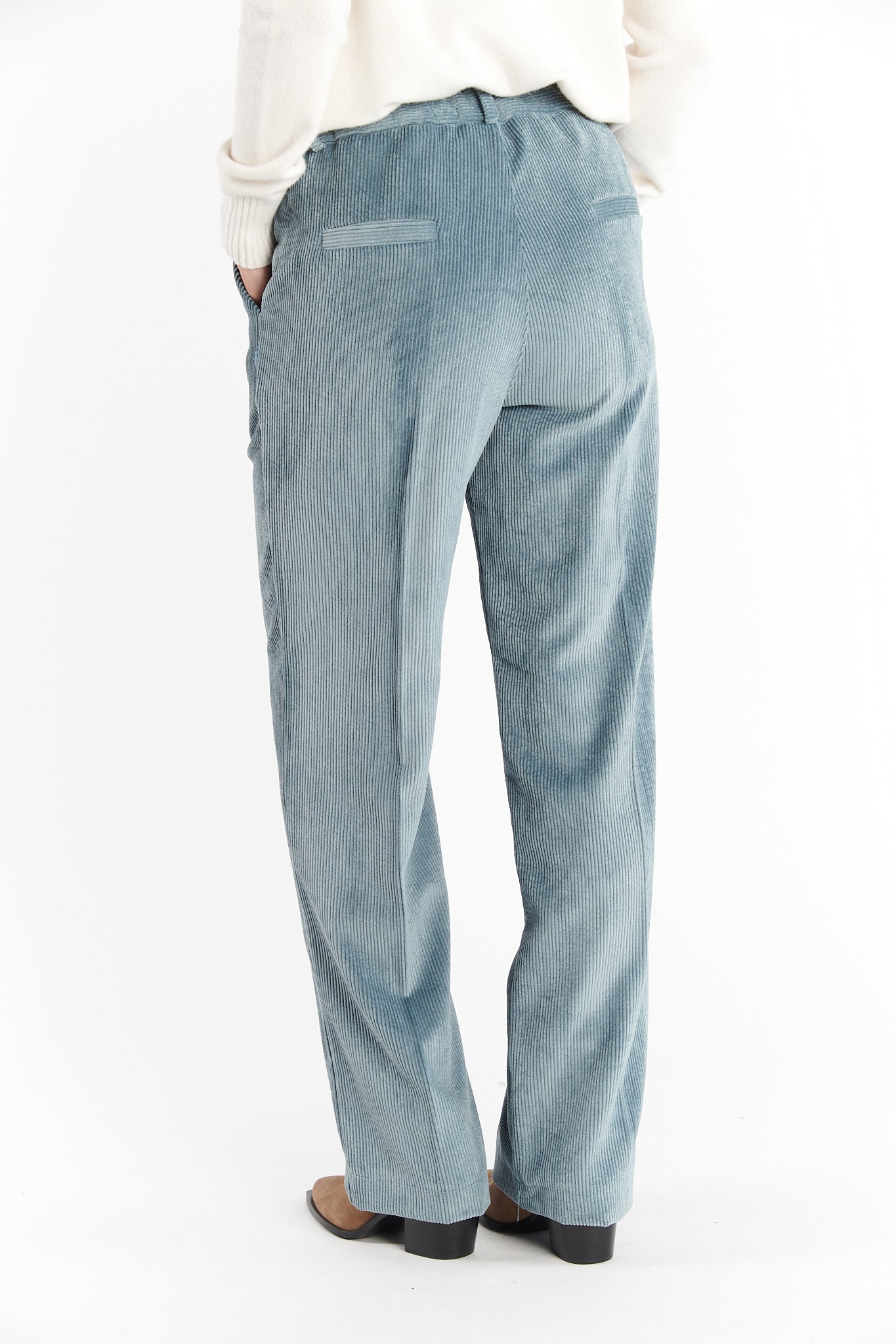 PANTALON LARGE VELOURS BRÉANNE BLEU CENDRE