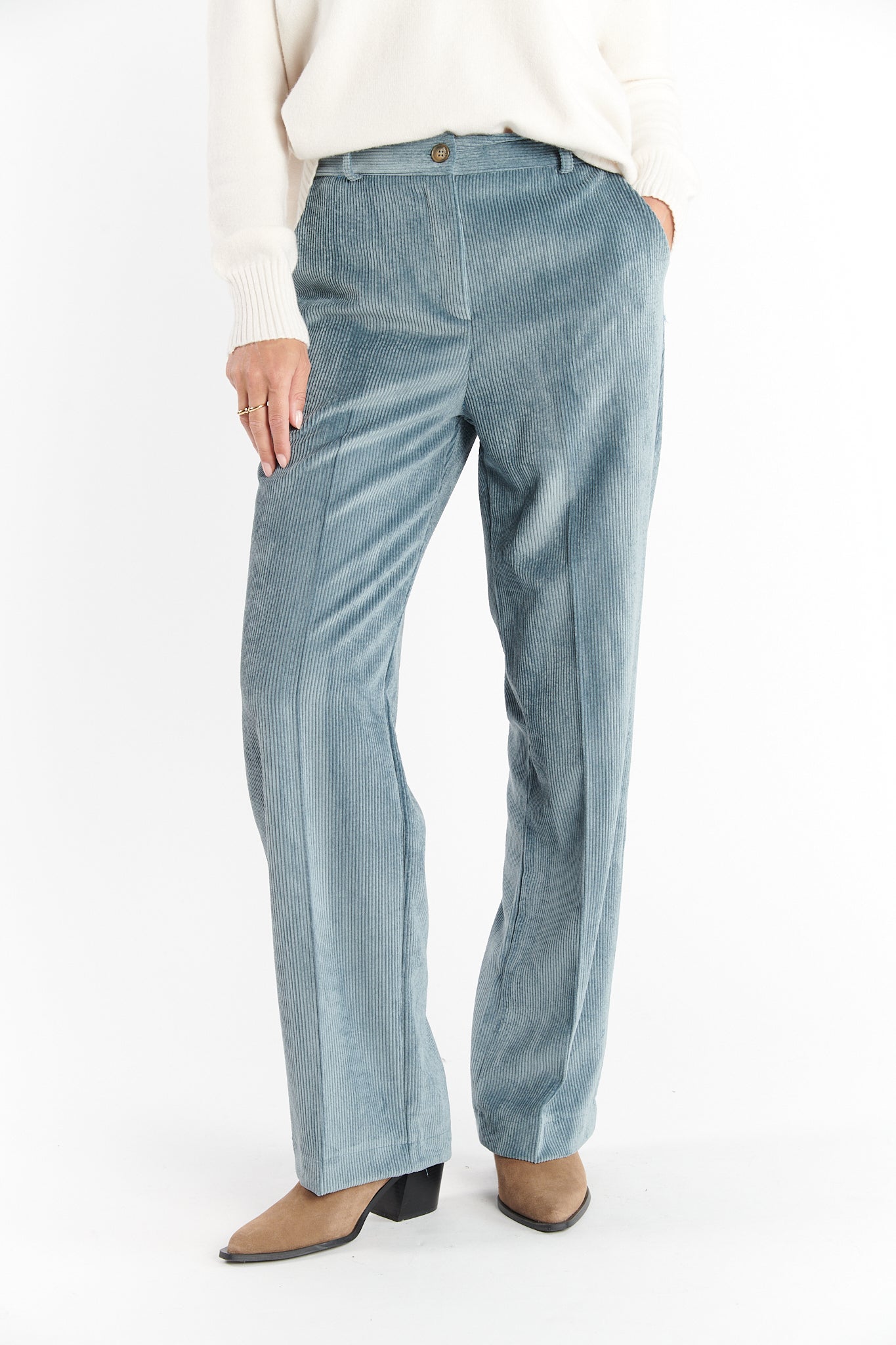 PANTALON LARGE VELOURS BRÉANNE BLEU CENDRE