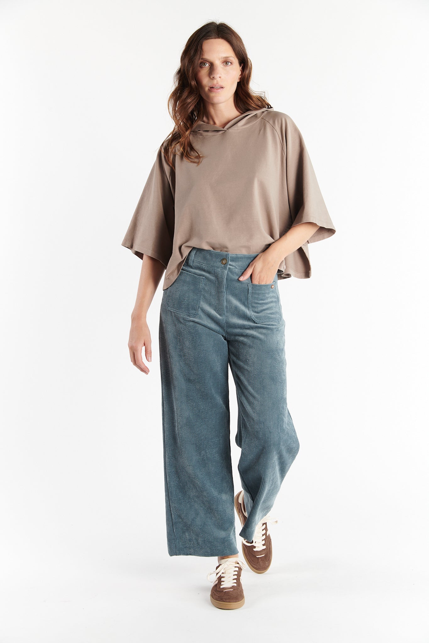 PANTALON 7/8 VELOURS DANEL BLEU CENDRE