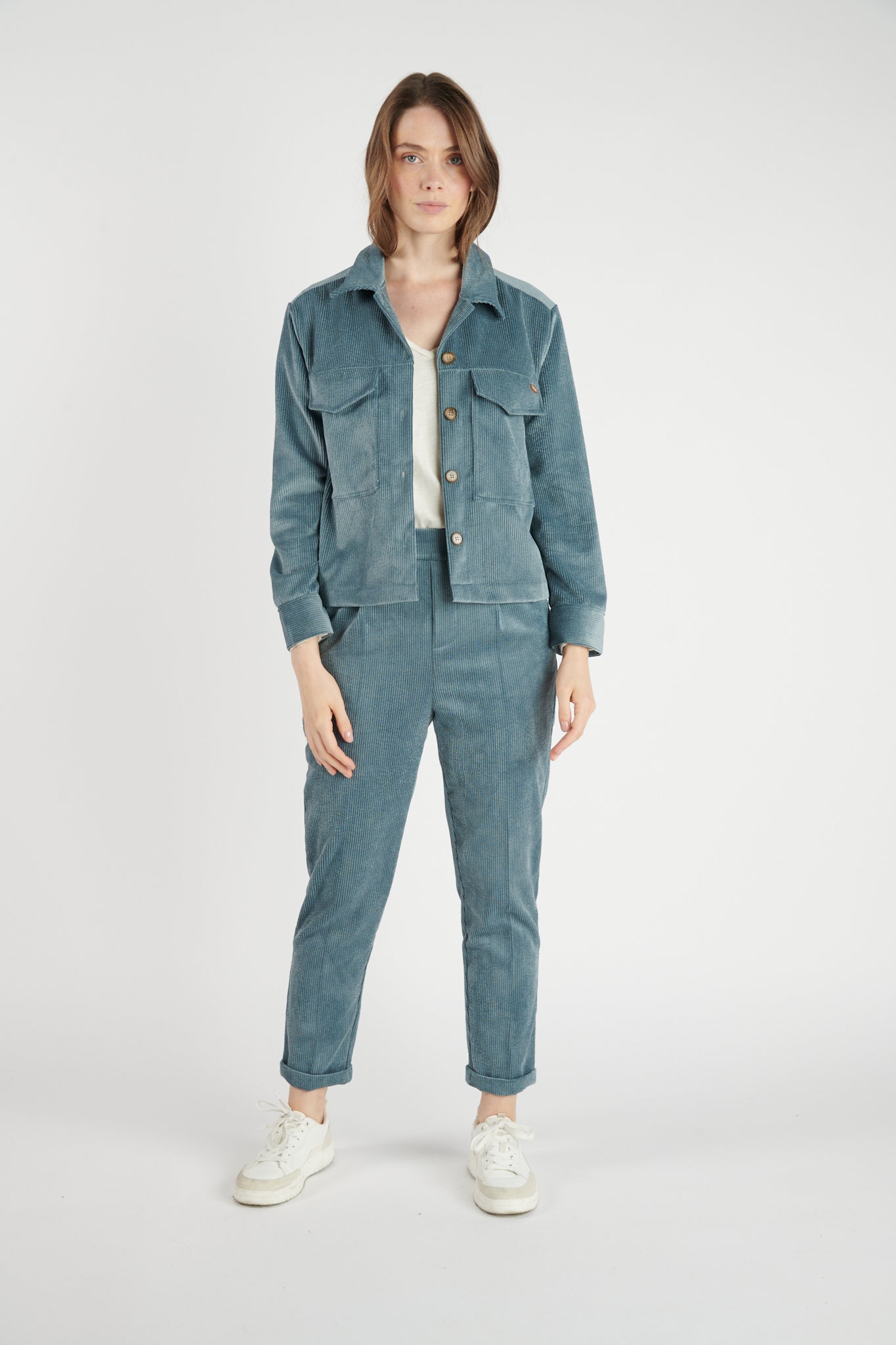 CHINO VELOURS DEAN BLEU CENDRE
