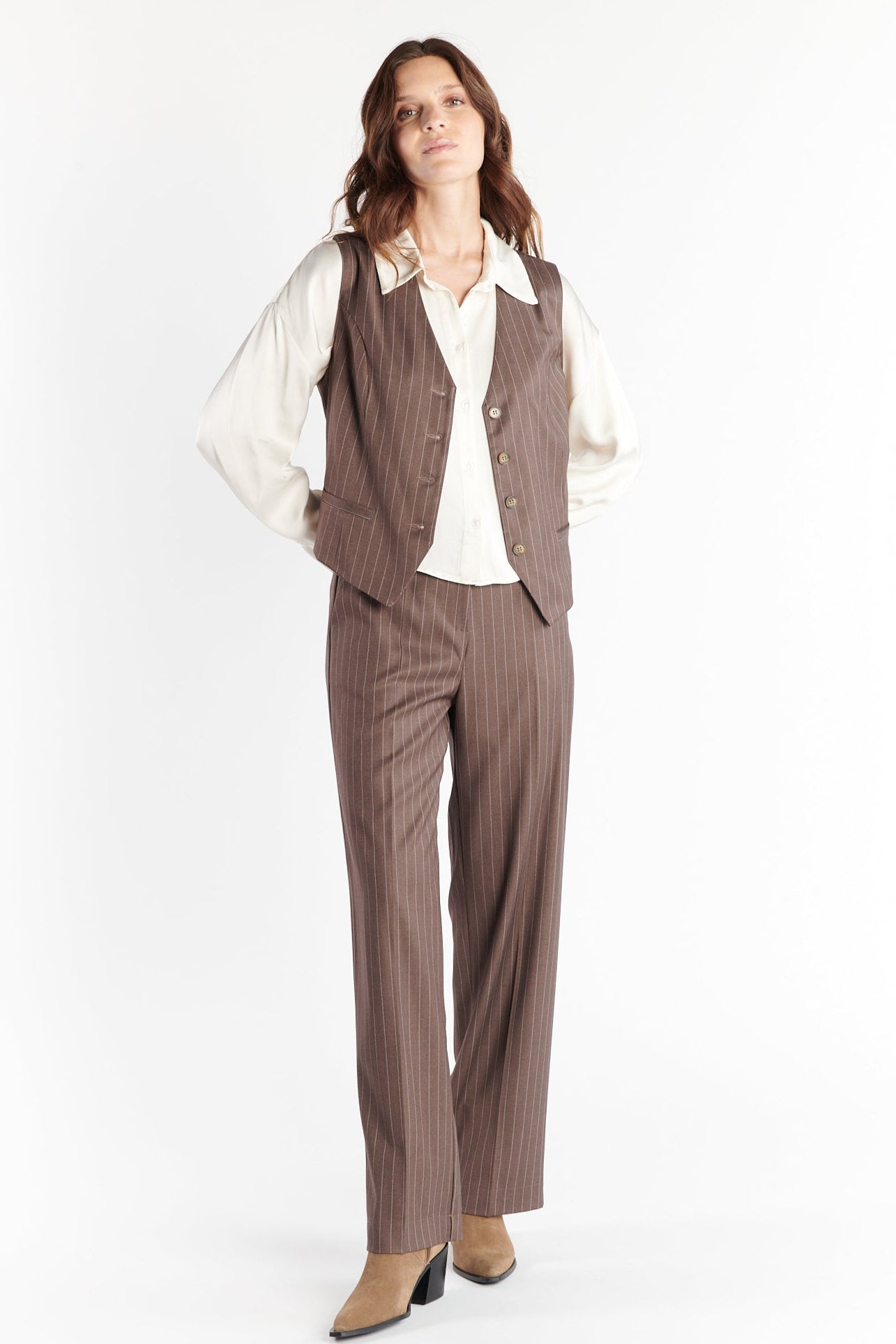 PANTALON À RAYURES DERICK CAPPUCCINO