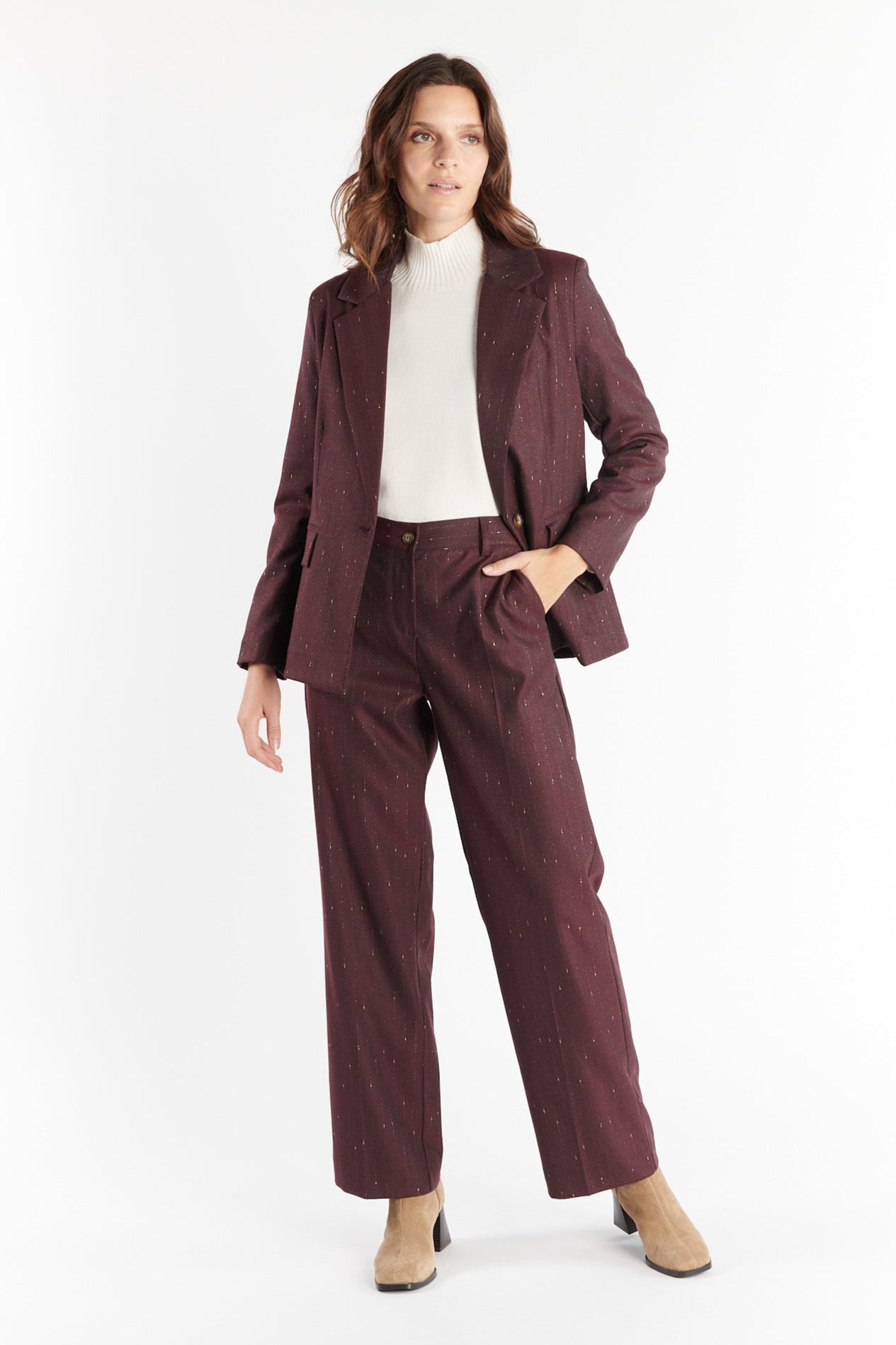 PANTALON LARGE DENZEL BORDEAUX LUREX