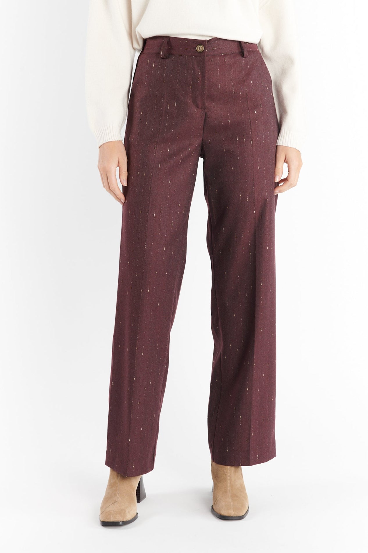 PANTALON LARGE DENZEL BORDEAUX LUREX