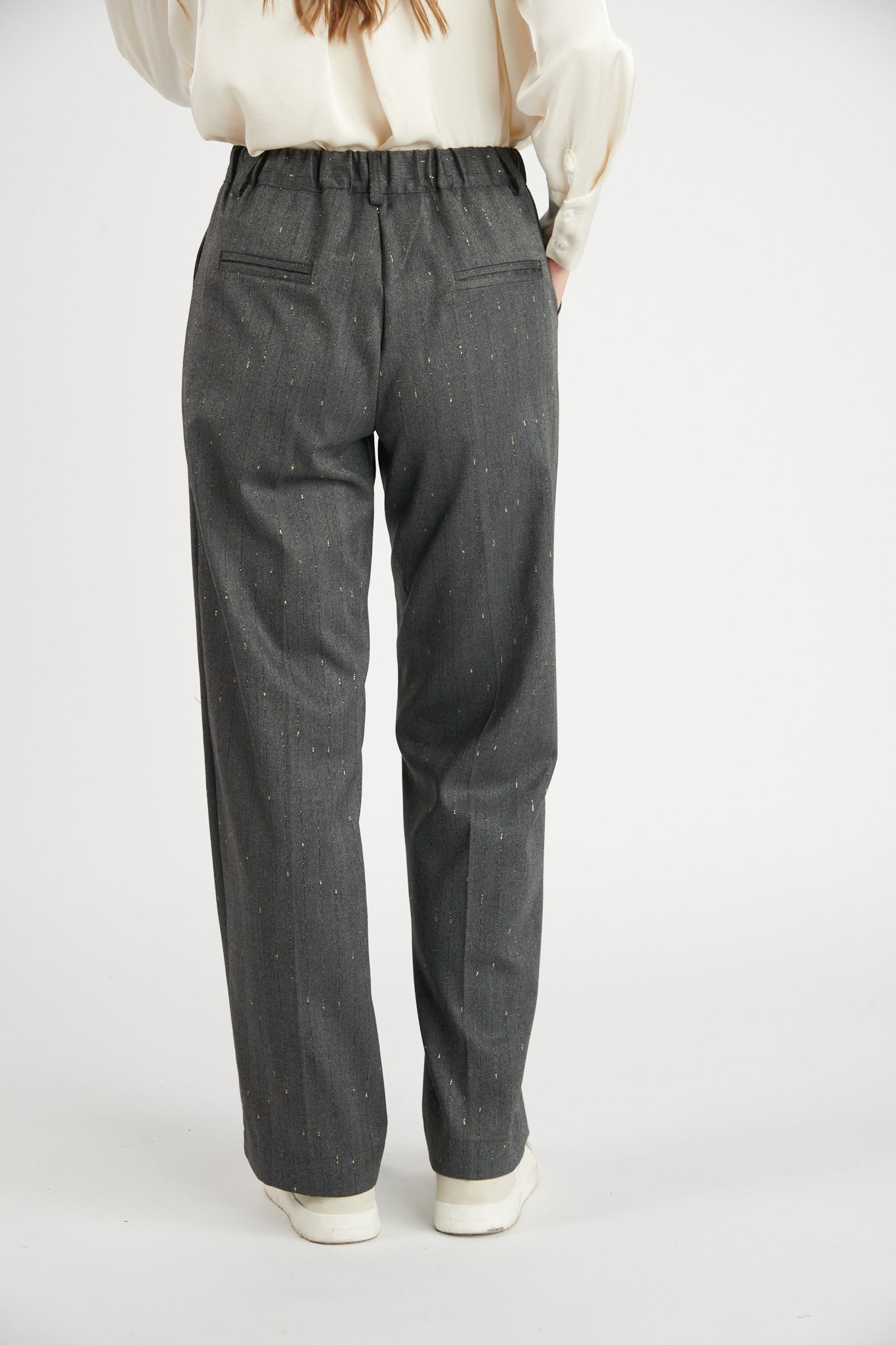 PANTALON LARGE DENZEL GRIS FONCE LUREX