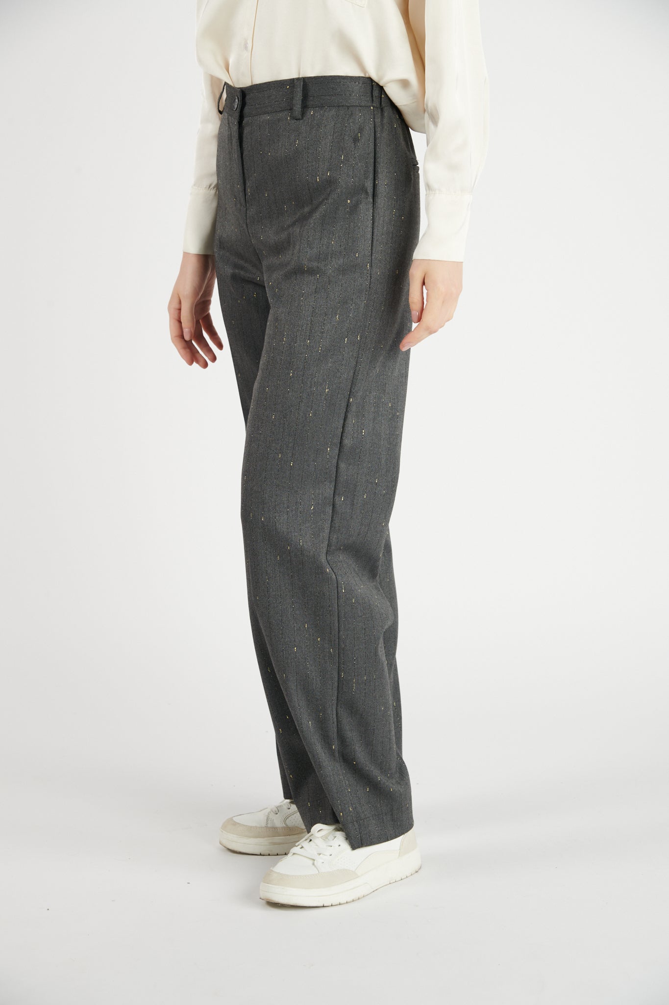 PANTALON LARGE DENZEL GRIS FONCE LUREX